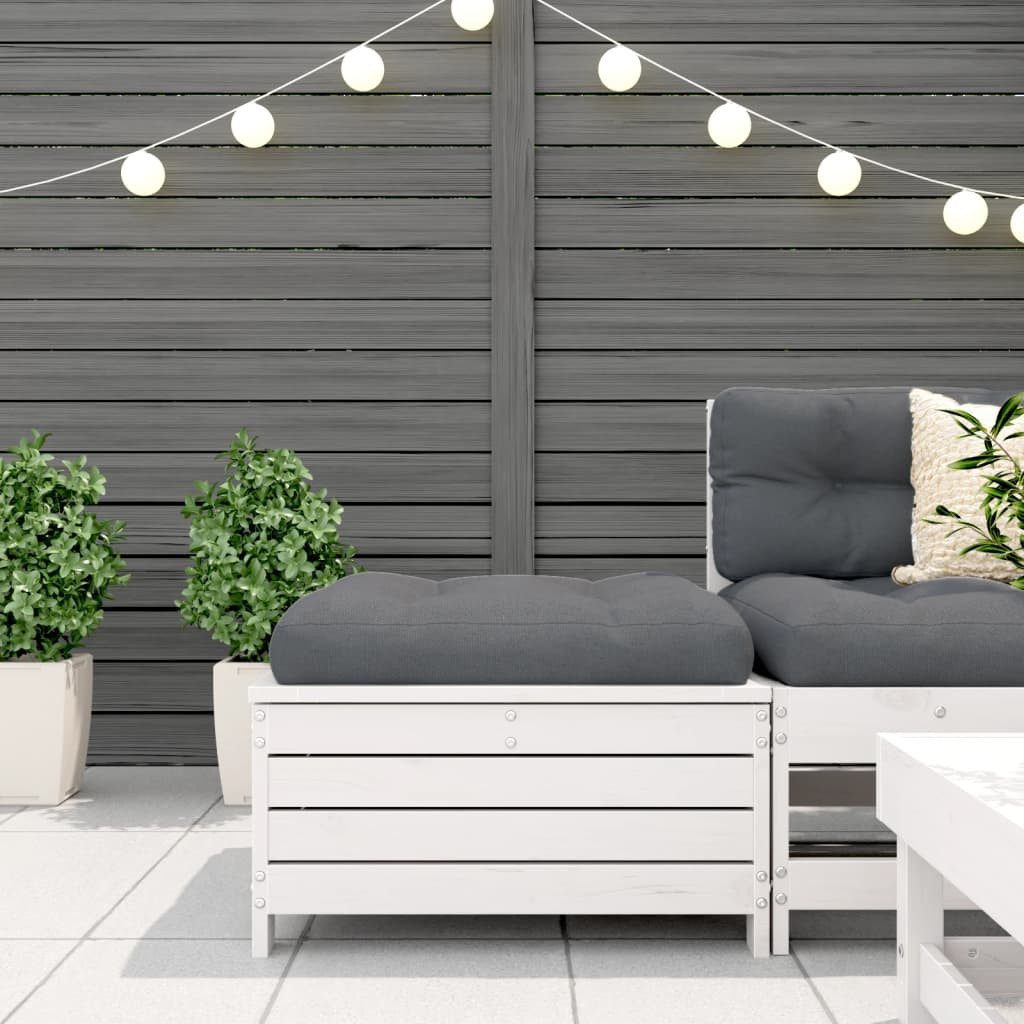 vidaXL Sofaelement Gartenhocker mit Kissen Weiß günstig online kaufen