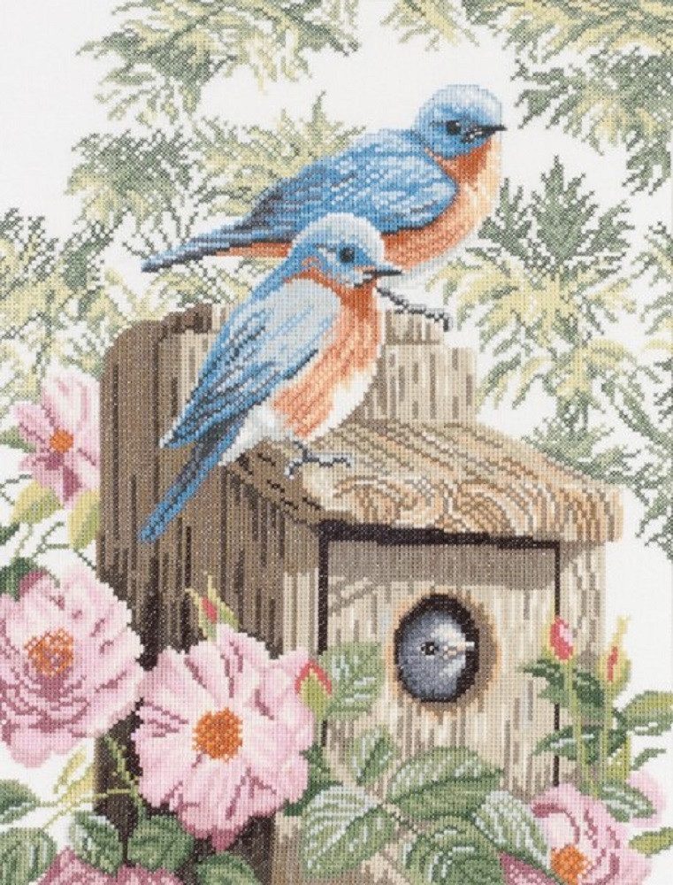 Lanarte Kreativset Lanarte PN-0008197 Blaue Vögel im Garten Kreuzstichpackung, (Set, embroidery Kit), Made in Europe