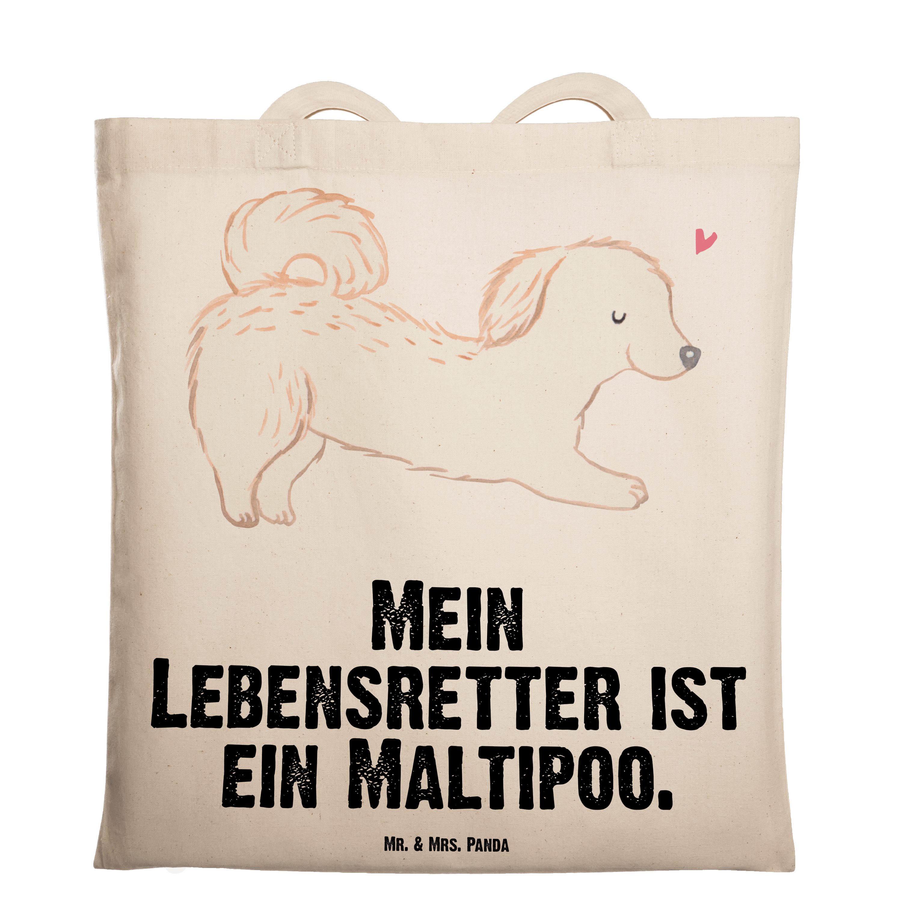 Mr. & Mrs. Panda Tragetasche Maltipoo Lebensretter - Transparent - Geschenk, Jutebeutel, Hundebesi (1-tlg)