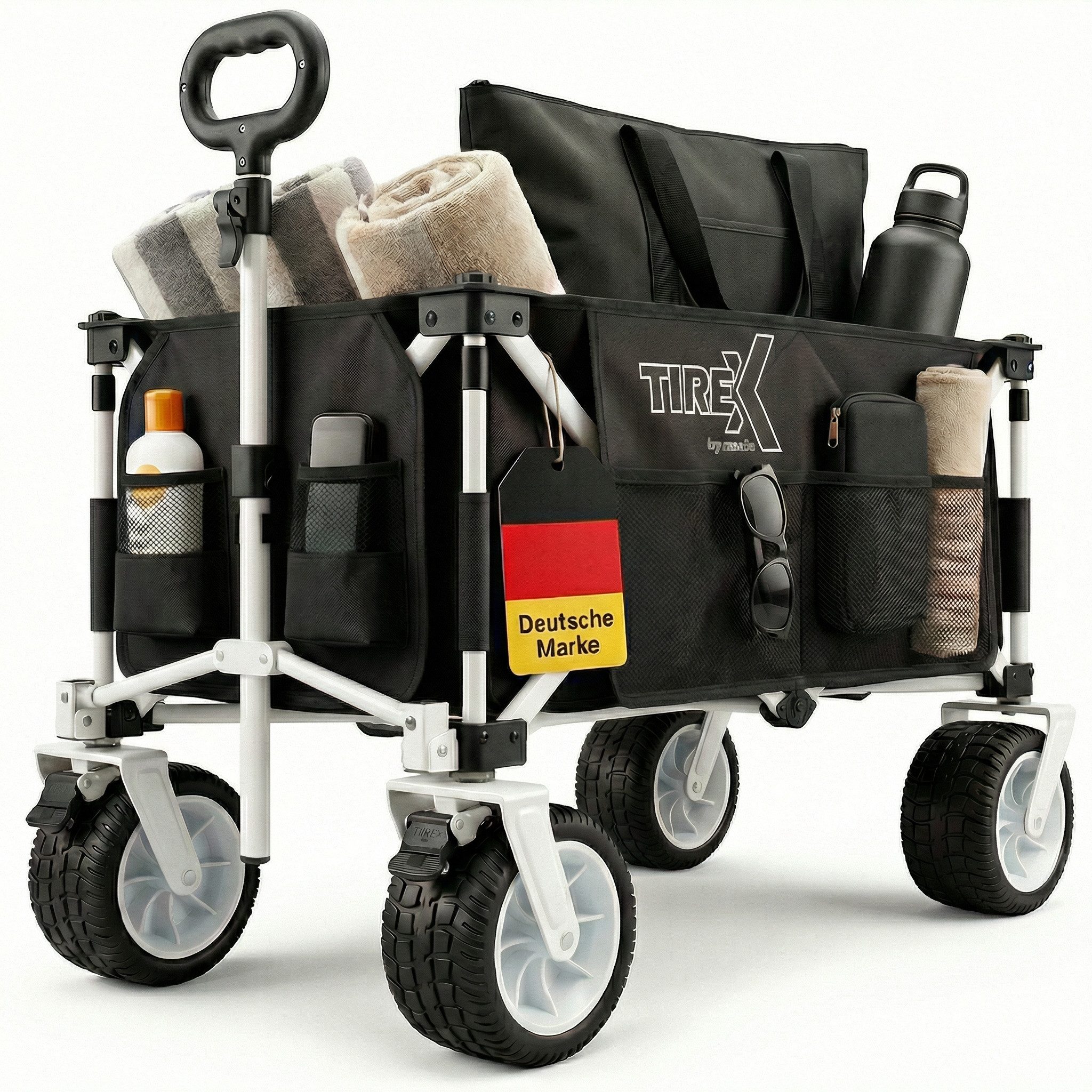 Xonic Bollerwagen TIREX by xonic® Bollerwagen Faltbar PU XL Rädern Fußbremse (Weiß)