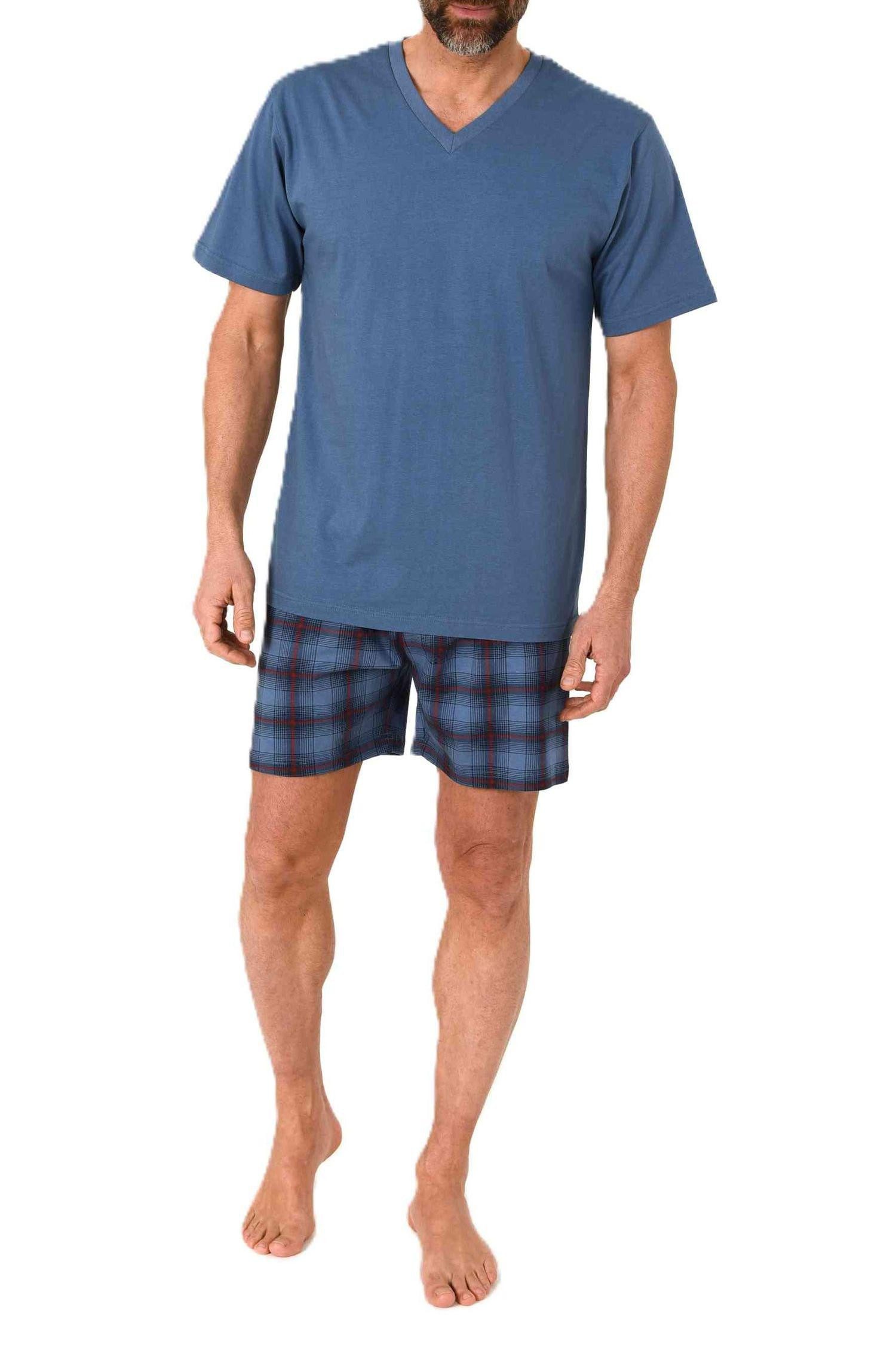 Normann Pyjama Normann Herren kurzarm Schlafanzug Shorty mit karierter Hose günstig online kaufen