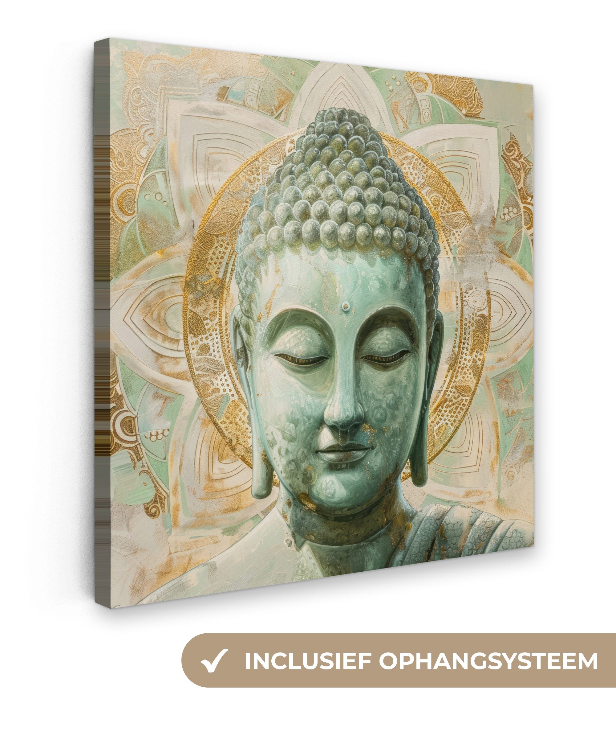 OneMillionCanvasses® Leinwandbild Buddha - Mandala - Modern - Spiritualität, Fotodruck (1 St), Wandbild, Deko Schlafzimmer Wohnzimmer Flur 20x20 cm