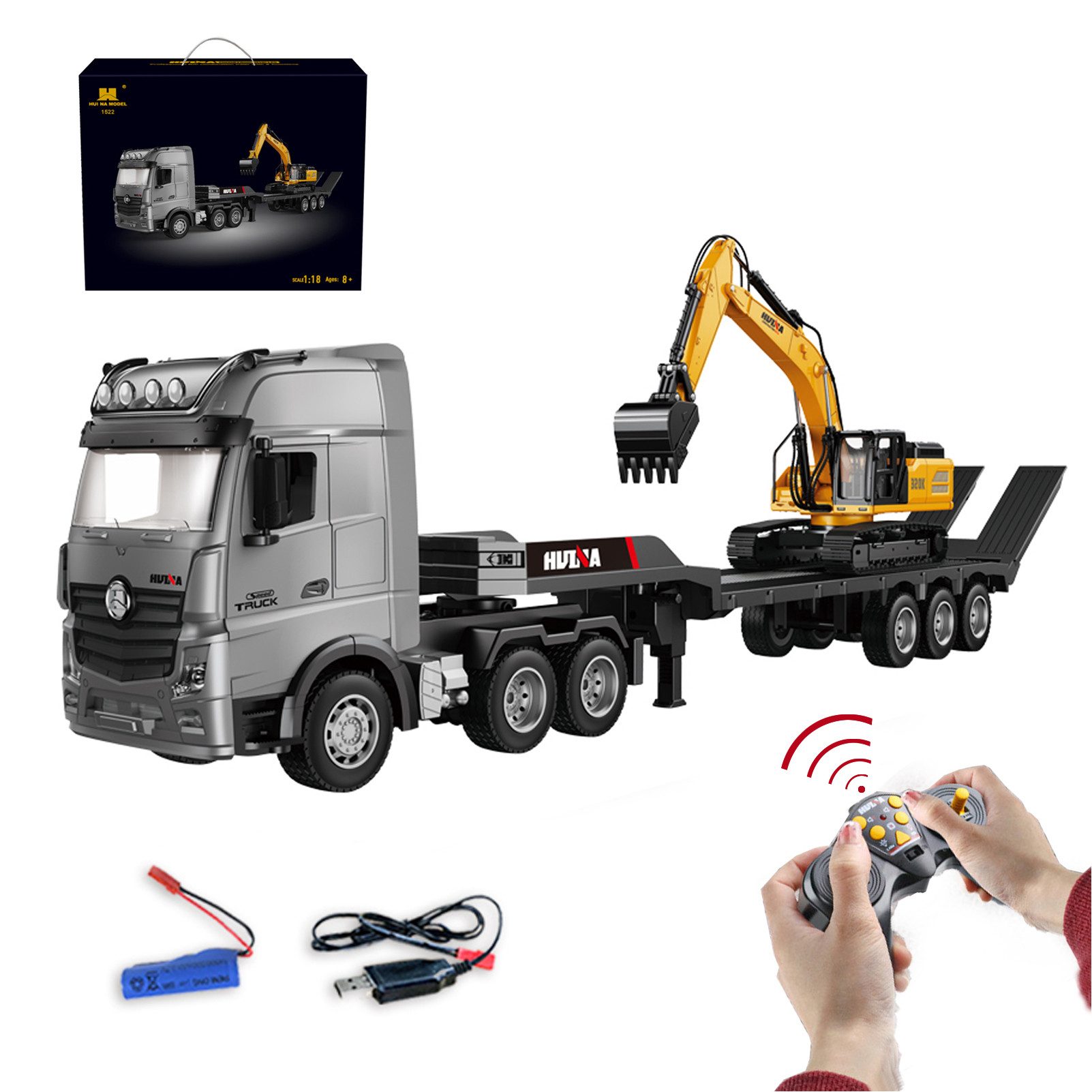 RC-Truck Ferngesteuertes auto mit Anhänger, 2,4 GHz rc auto, RC LKW mit Bagger