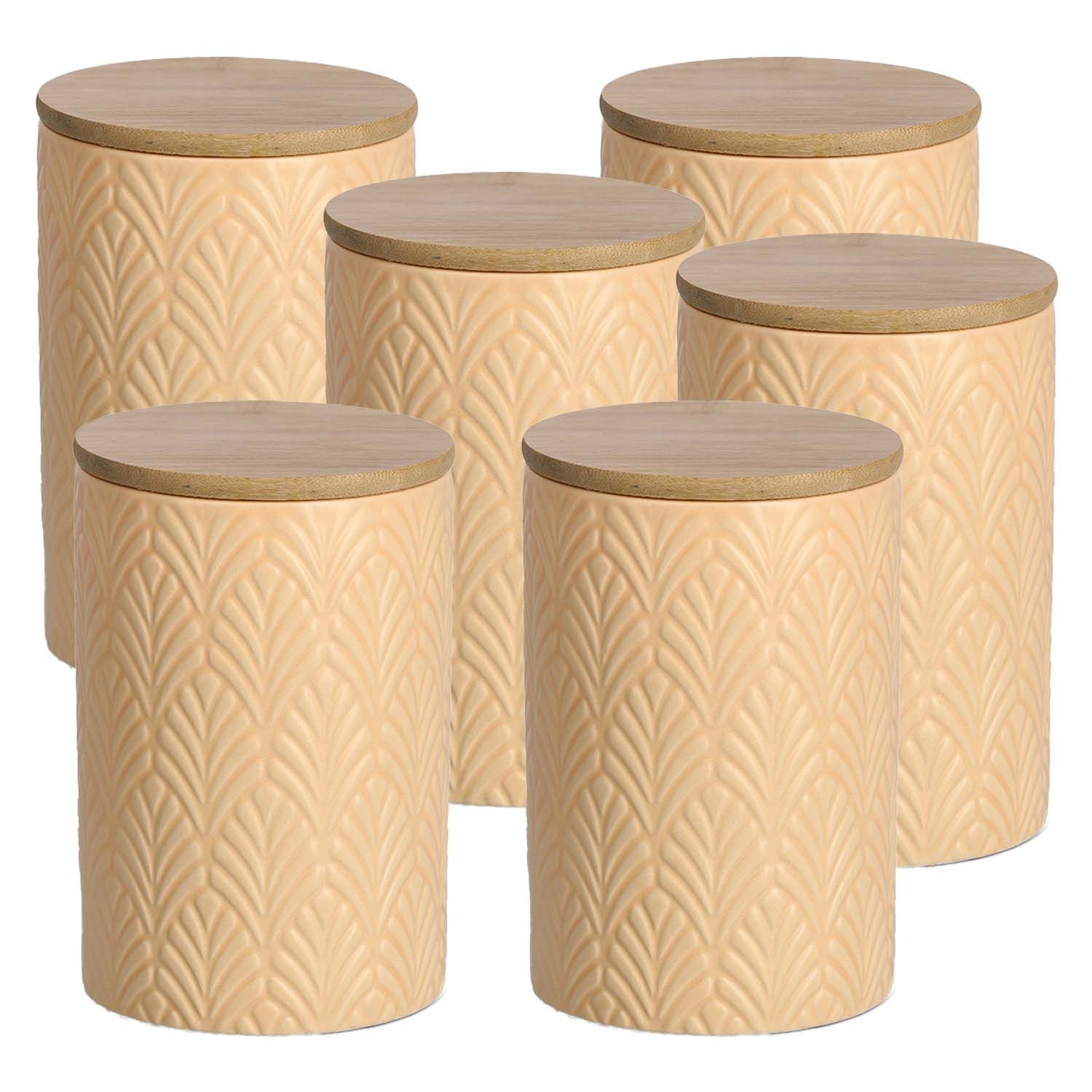 Zeller Present Vorratsdose 6 Stück Vorratsdose Keramik mit Bambusdeckel, apricot - 720ml, Ø 10cm, Keramik, (6-tlg)
