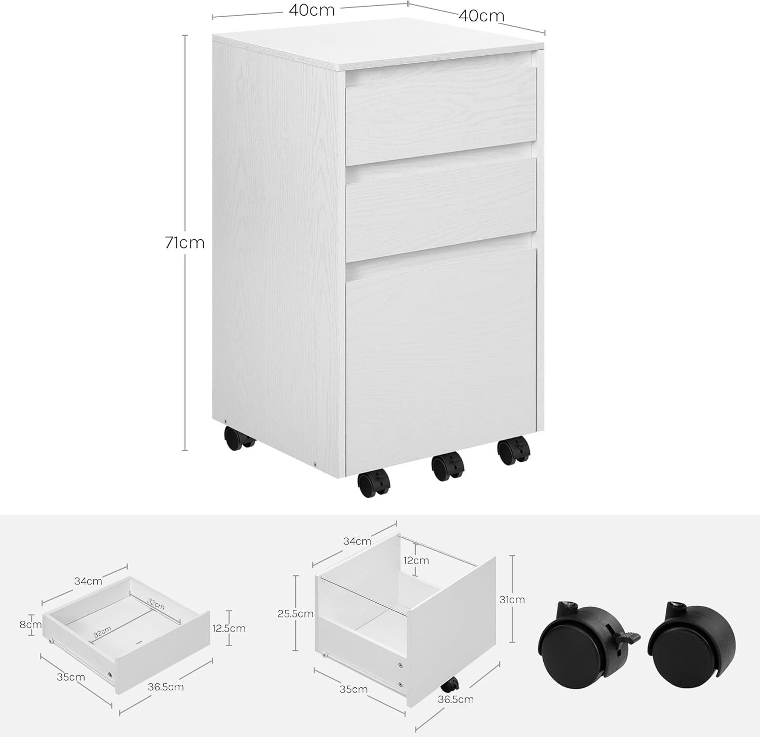 Woltu Aktenschrank (1-St) mobiler Schrank, Rollcontainer mit 3 Schubladen