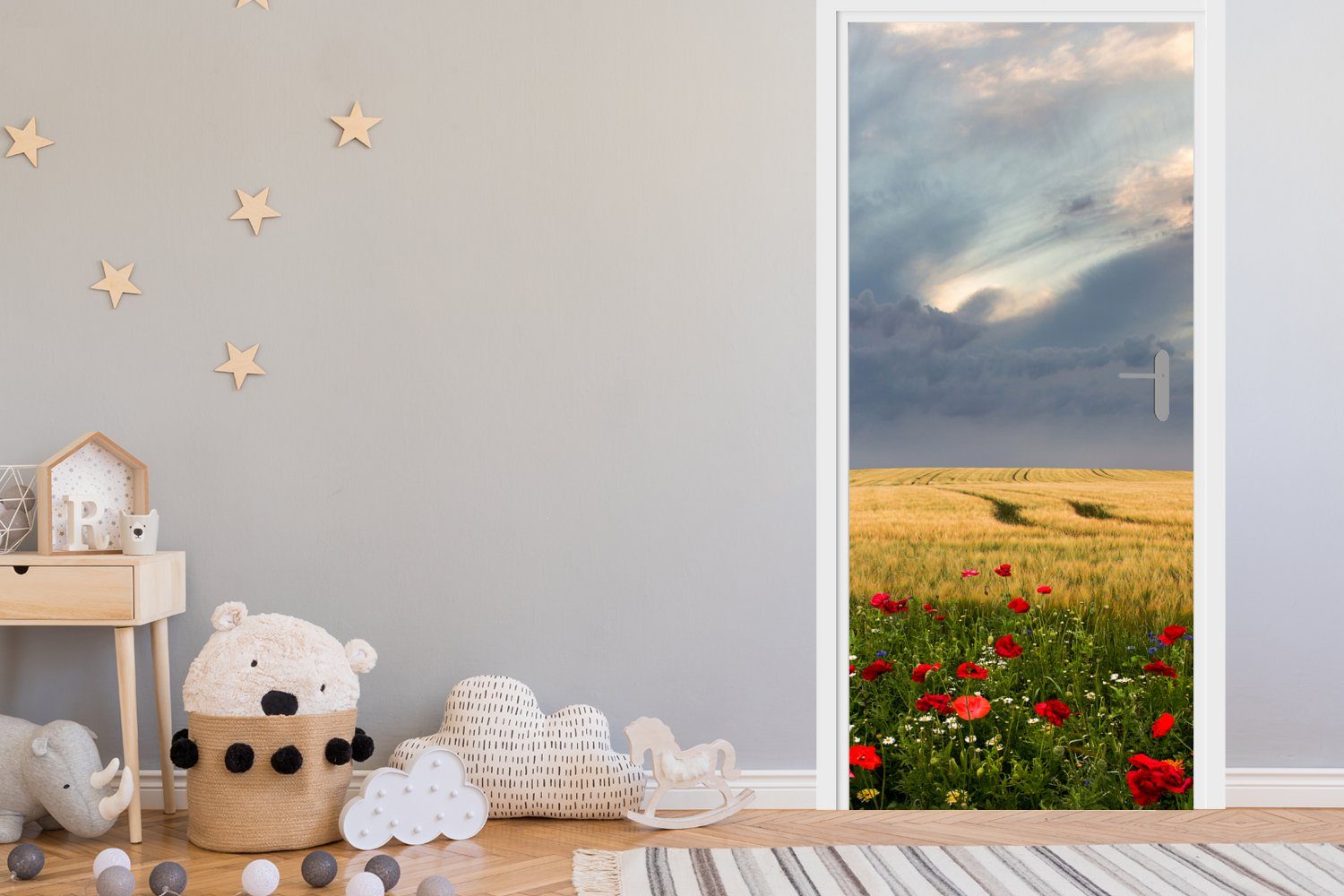 - - Matt, MuchoWow (1 Tür, Wolken, Türaufkleber, Fototapete für 75x205 cm bedruckt, Weizen Türtapete Blumen St),