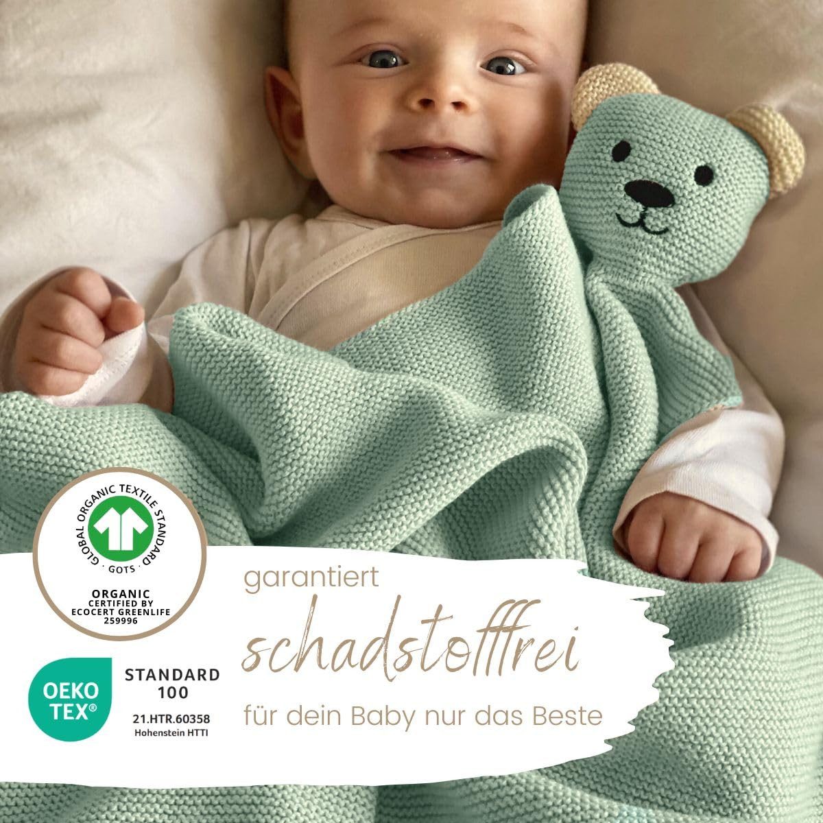 Babydecke DIKOS® Babydecke SCHMUSE-Bär Baby Geschenk Mädchen Junge Geschenkset, DIKOS, Geschenk zur Geburt, PREMIUM Qualität, 100 % BIO Baumwolle, nachhaltig – Bild 3 von 5