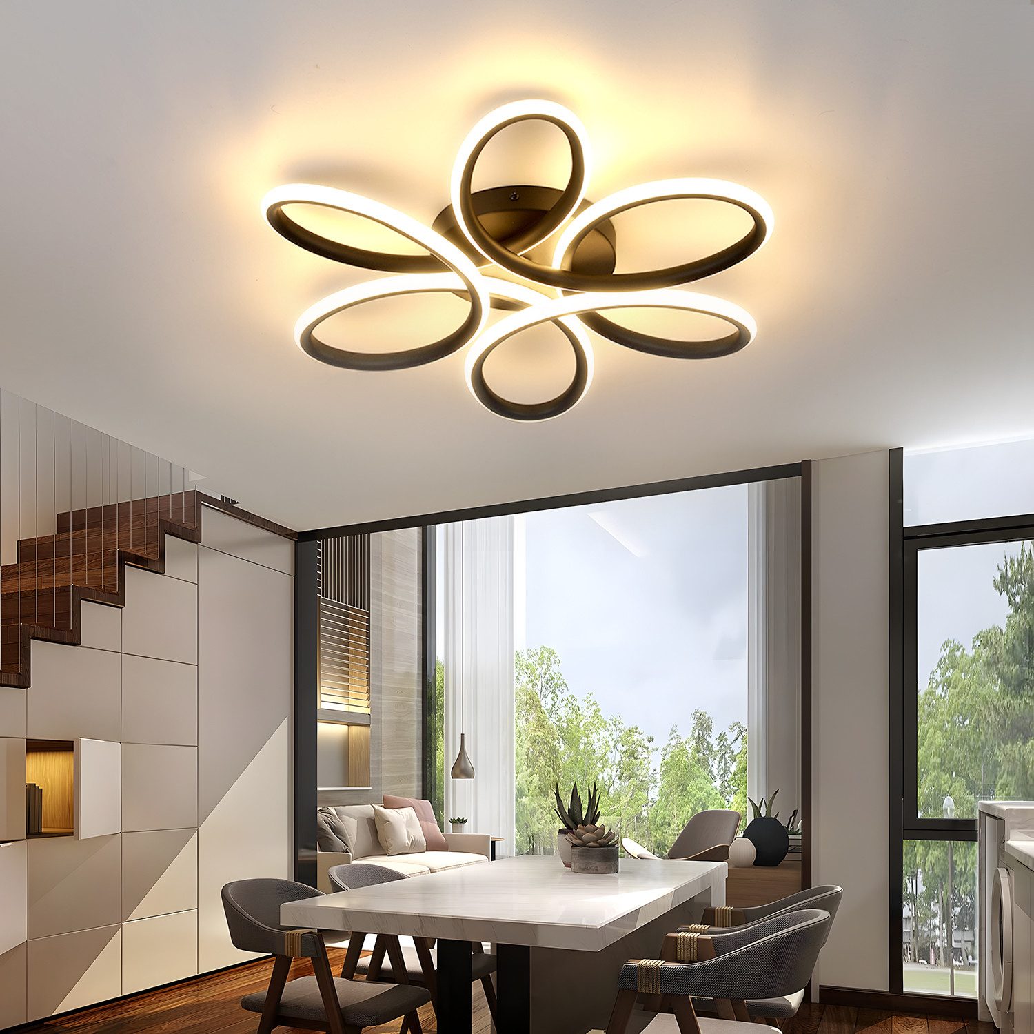 oyajia LED Deckenleuchte 36W/60W Modern Schwarz günstig online kaufen