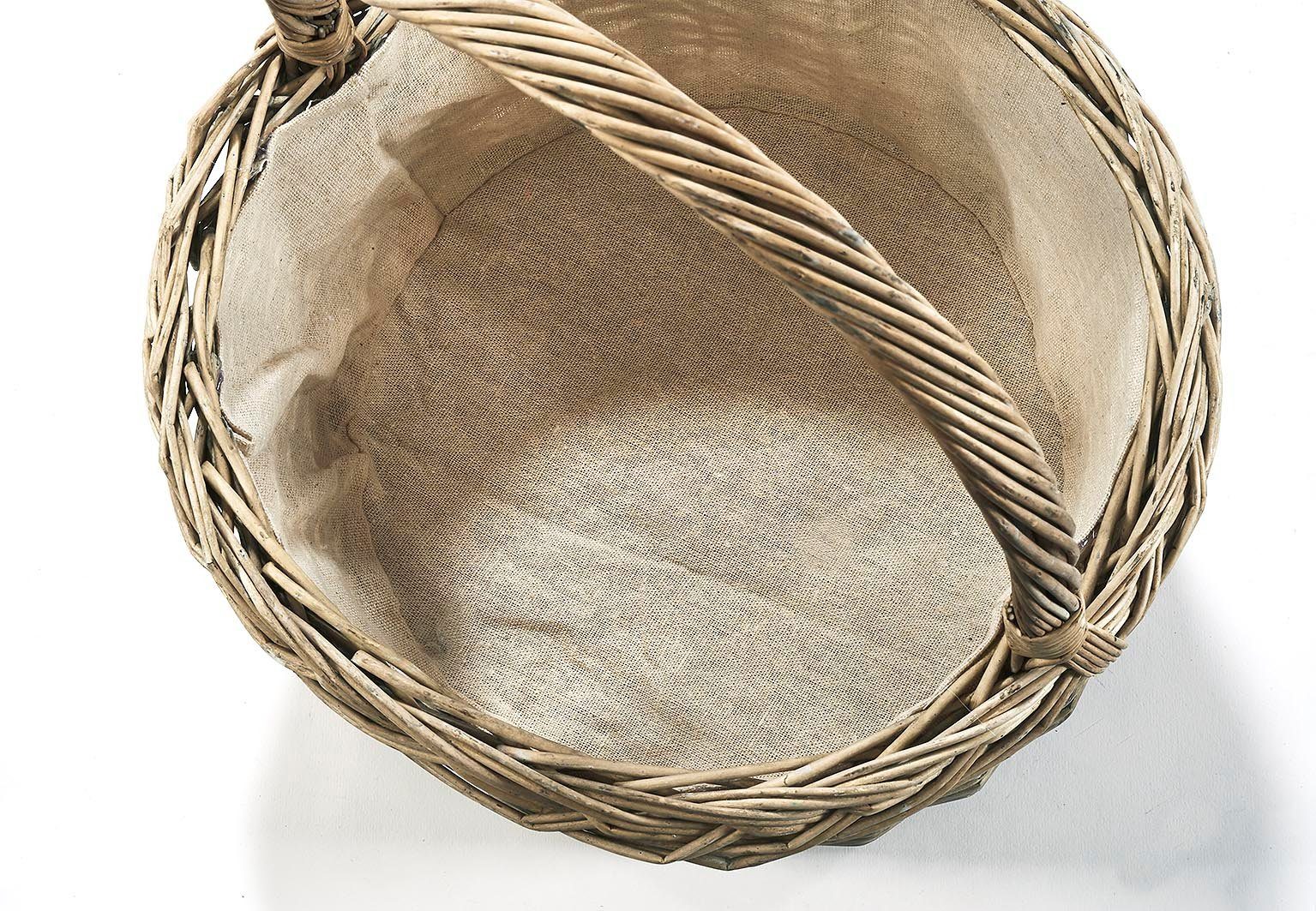 Kobolo Dekokorb Henkelkorb rund in grauer Weide und Textilfutter (Einzelstück, 1 St., 1 Stück)
