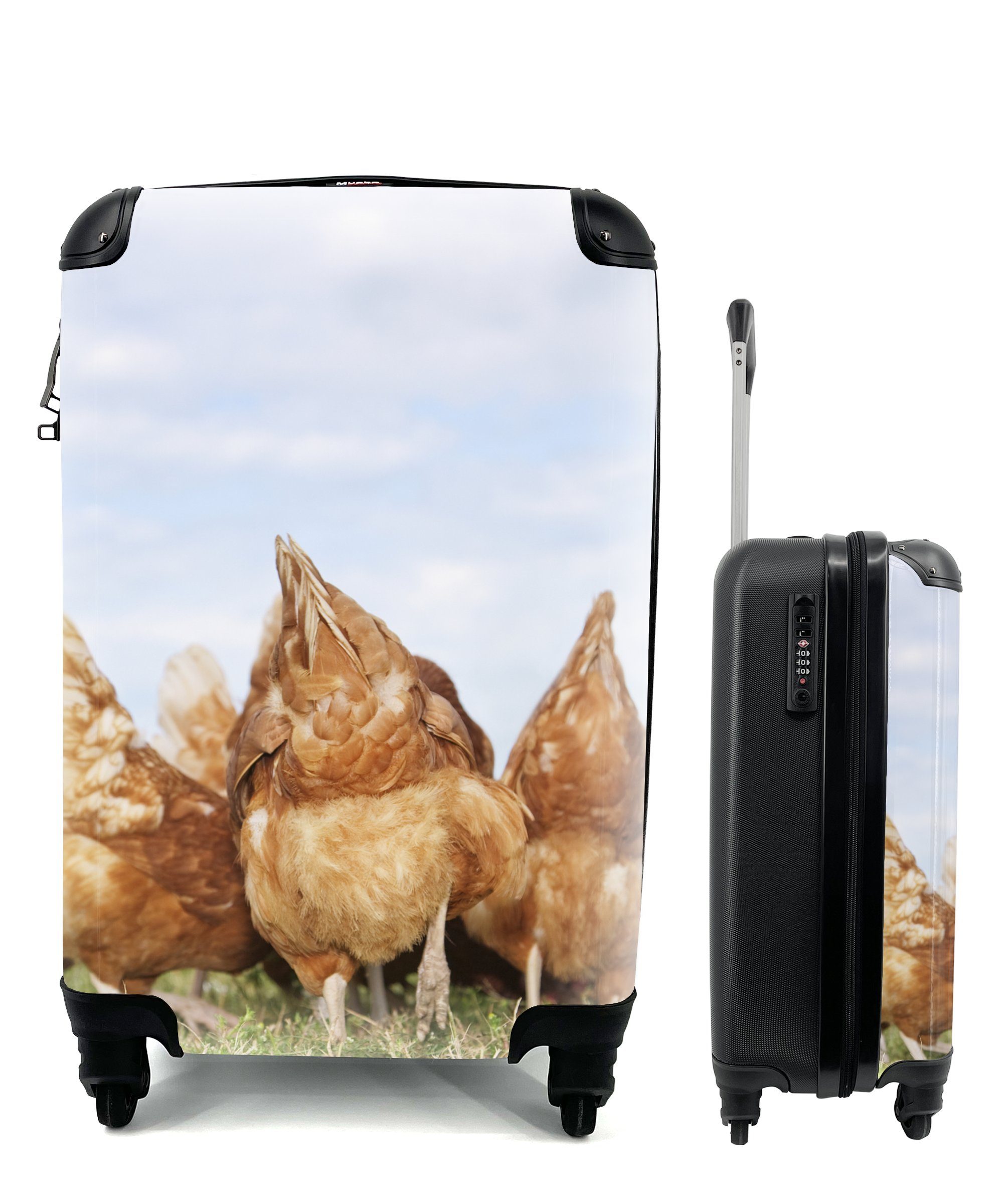 MuchoWow Handgepäckkoffer Hühner auf dem Feld, 4 Rollen, Reisetasche mit rollen, Handgepäck für Ferien, Trolley, Reisekoffer