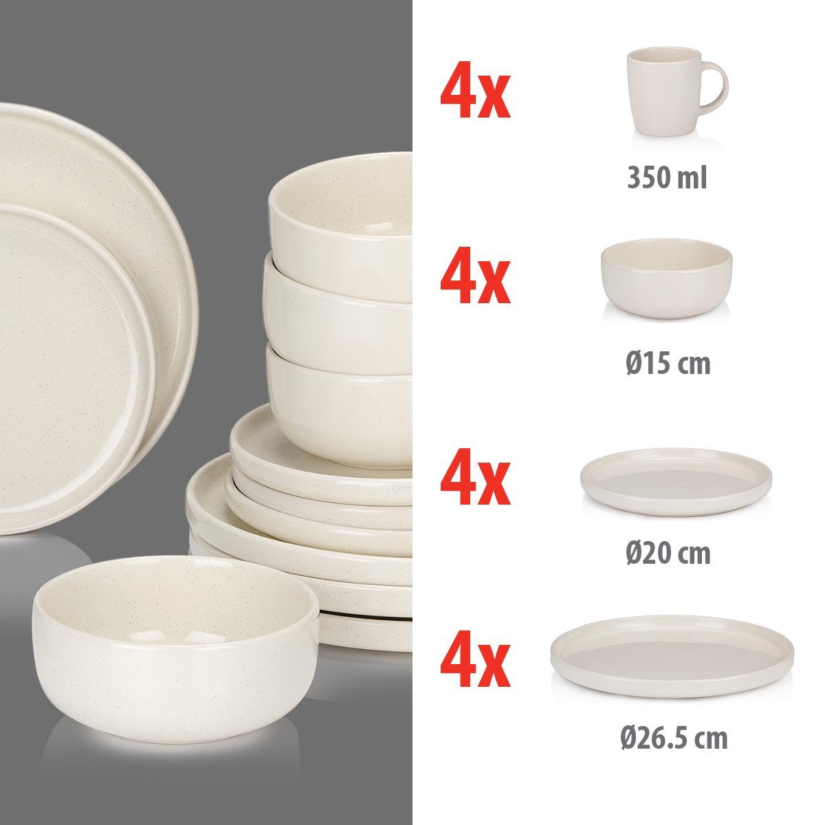 Alpina Frühstücks-Geschirrset alpina Geschirrset 16Teilig - 4 Personen, Tonware