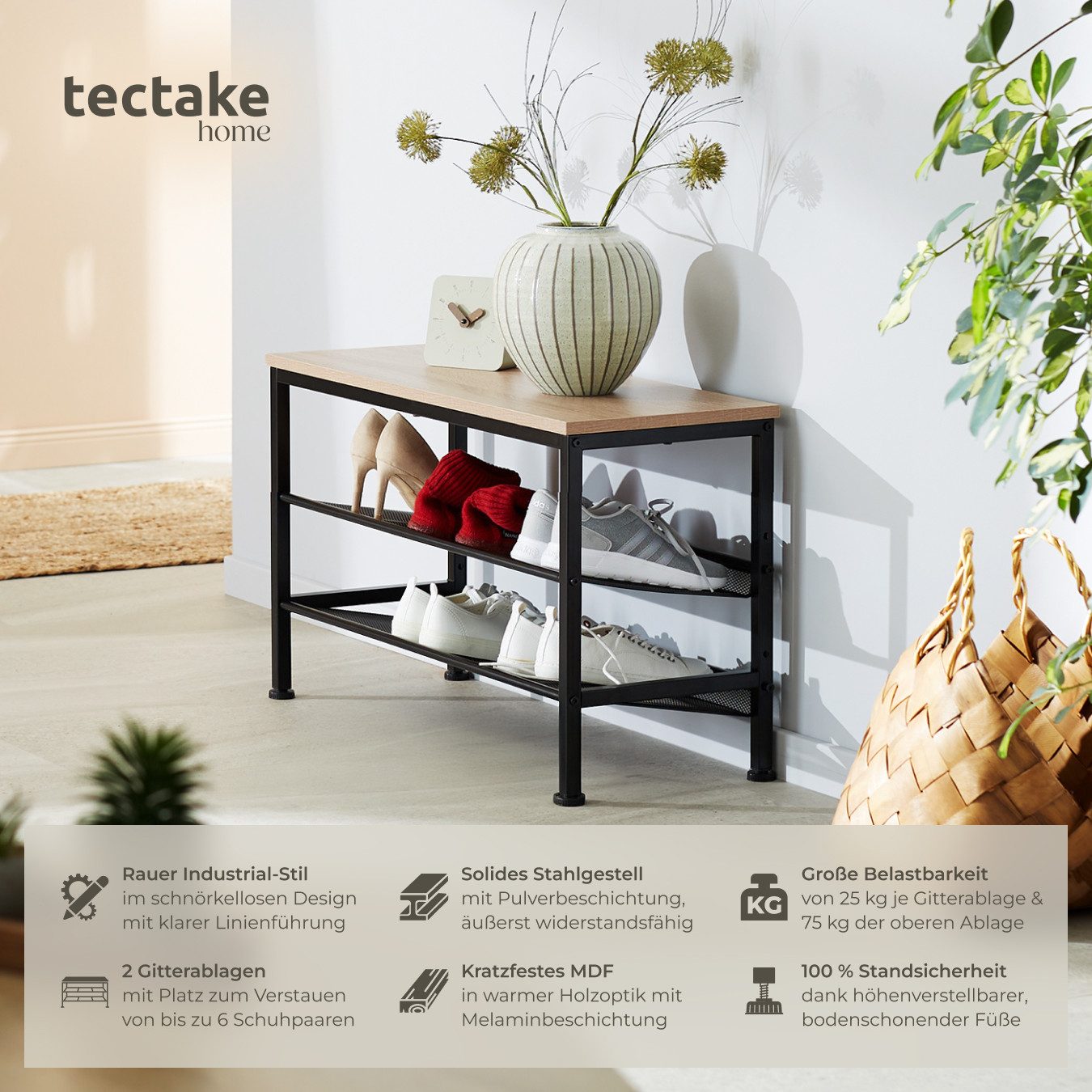 tectake Schuhregal Derry, Set 1-tlg., Industrial Style günstig online kaufen