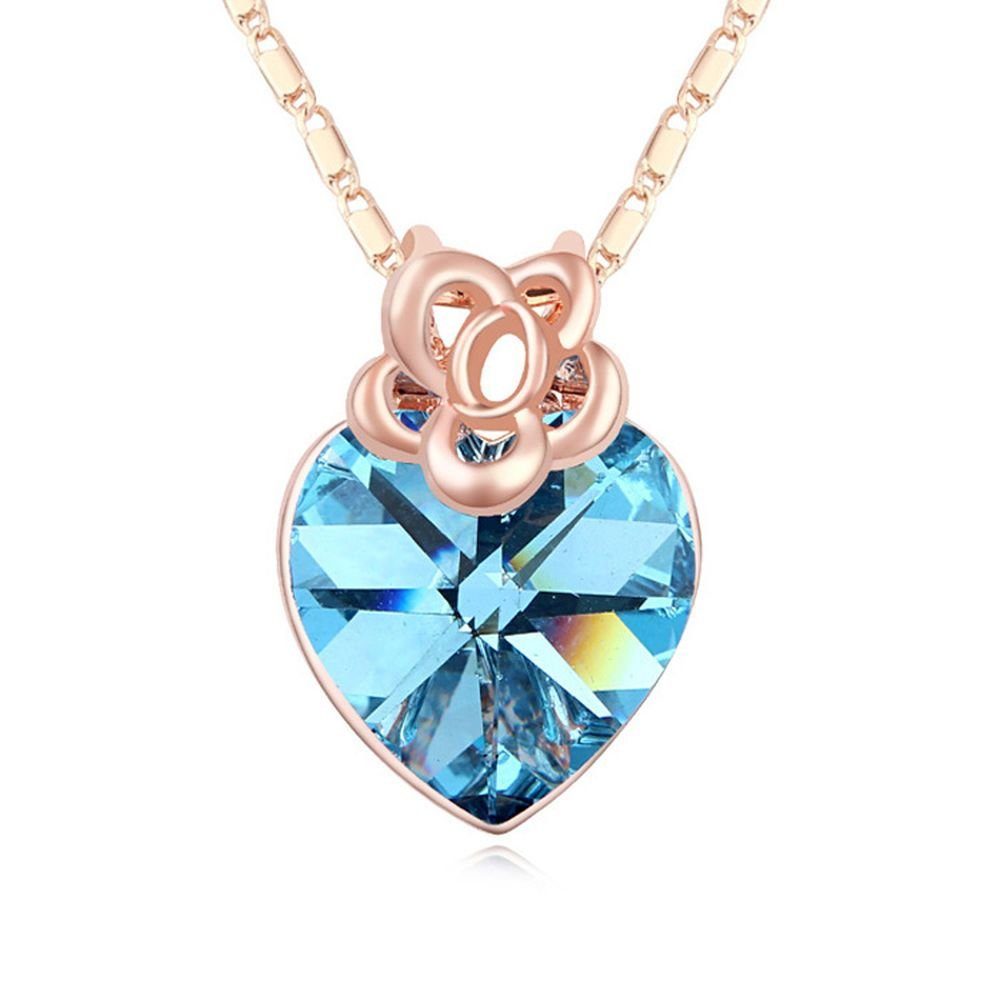 Ketten-Set Herz Rosegold Kette Necklace Messing BUNGSA Kristall mit (1-tlg), Damen Halskette aus