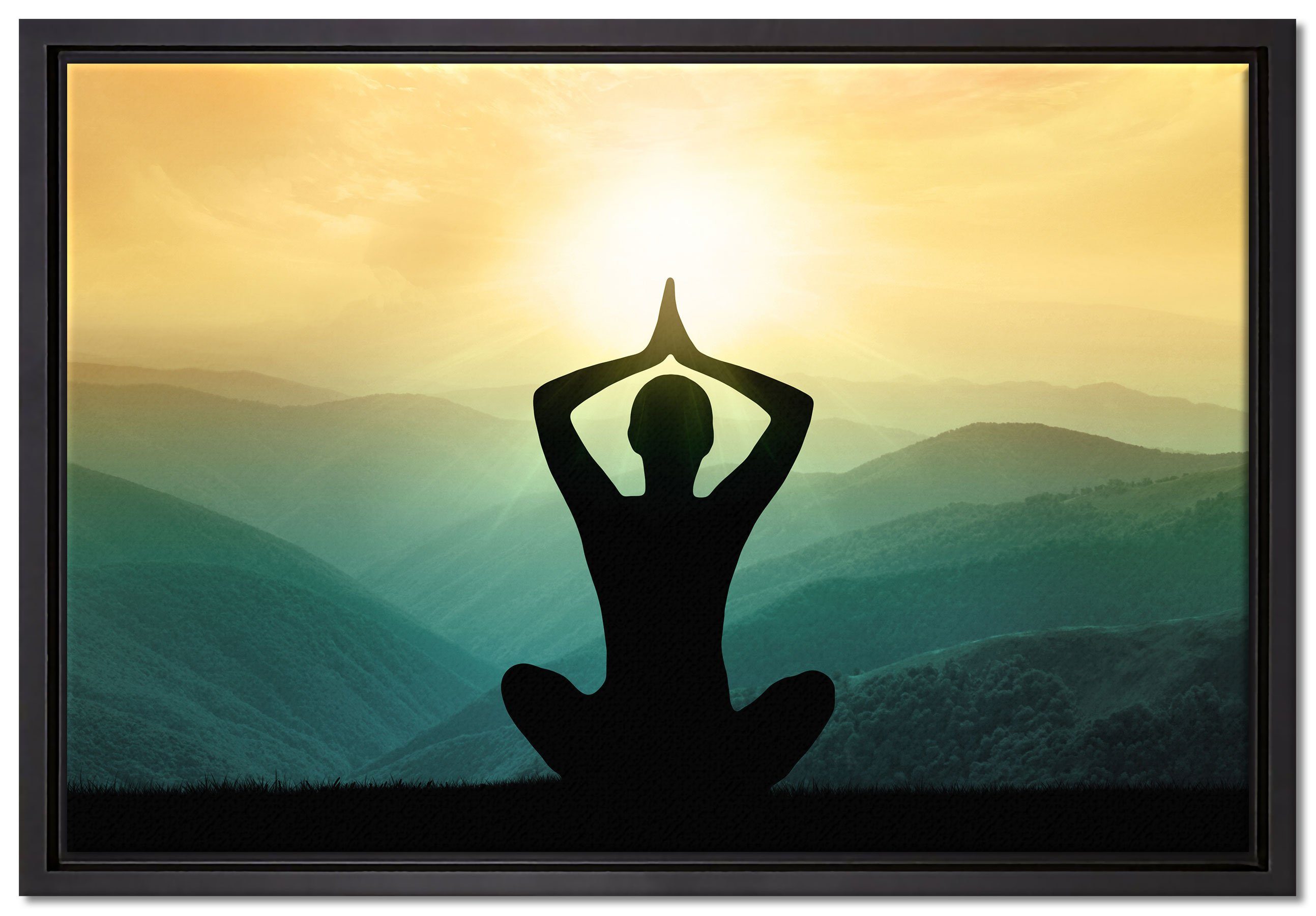 St), Yoga inkl. einem Leinwandbild Wanddekoration fertig Zackenaufhänger bespannt, Pixxprint gefasst, (1 Leinwandbild Schattenfugen-Bilderrahmen Meditation, in und
