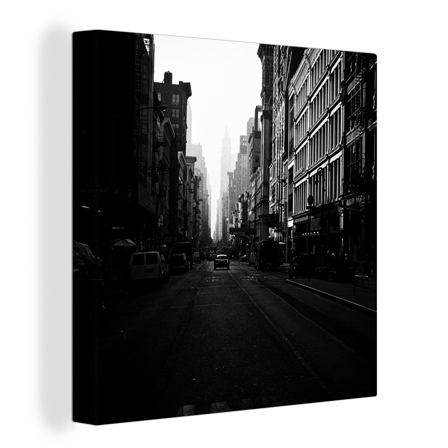 OneMillionCanvasses® Leinwandbild Autofahrt durch eine ruhige Straße in New York in schwarz-weiß, (1 St), Leinwand Bilder für Wohnzimmer Schlafzimmer