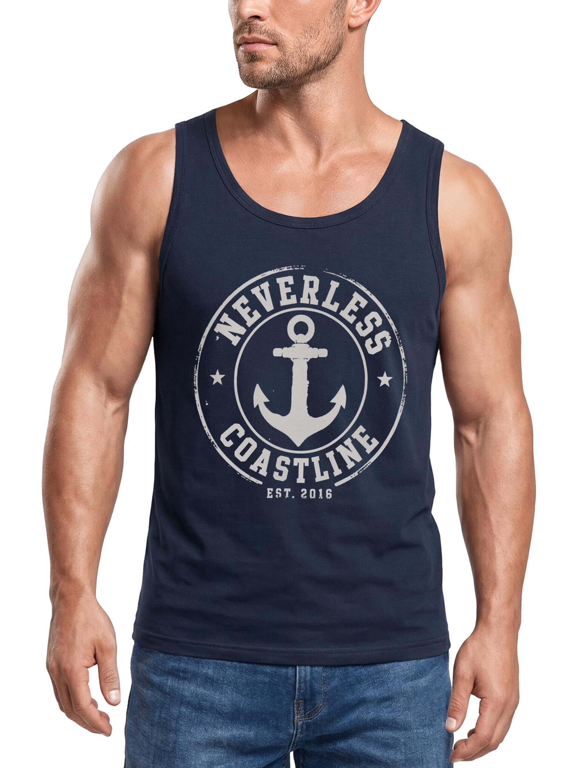 Neverless Tanktop Herren Tanktop mit Grafik-Print - Coastal - Trägershirt Baumwolle mit Print