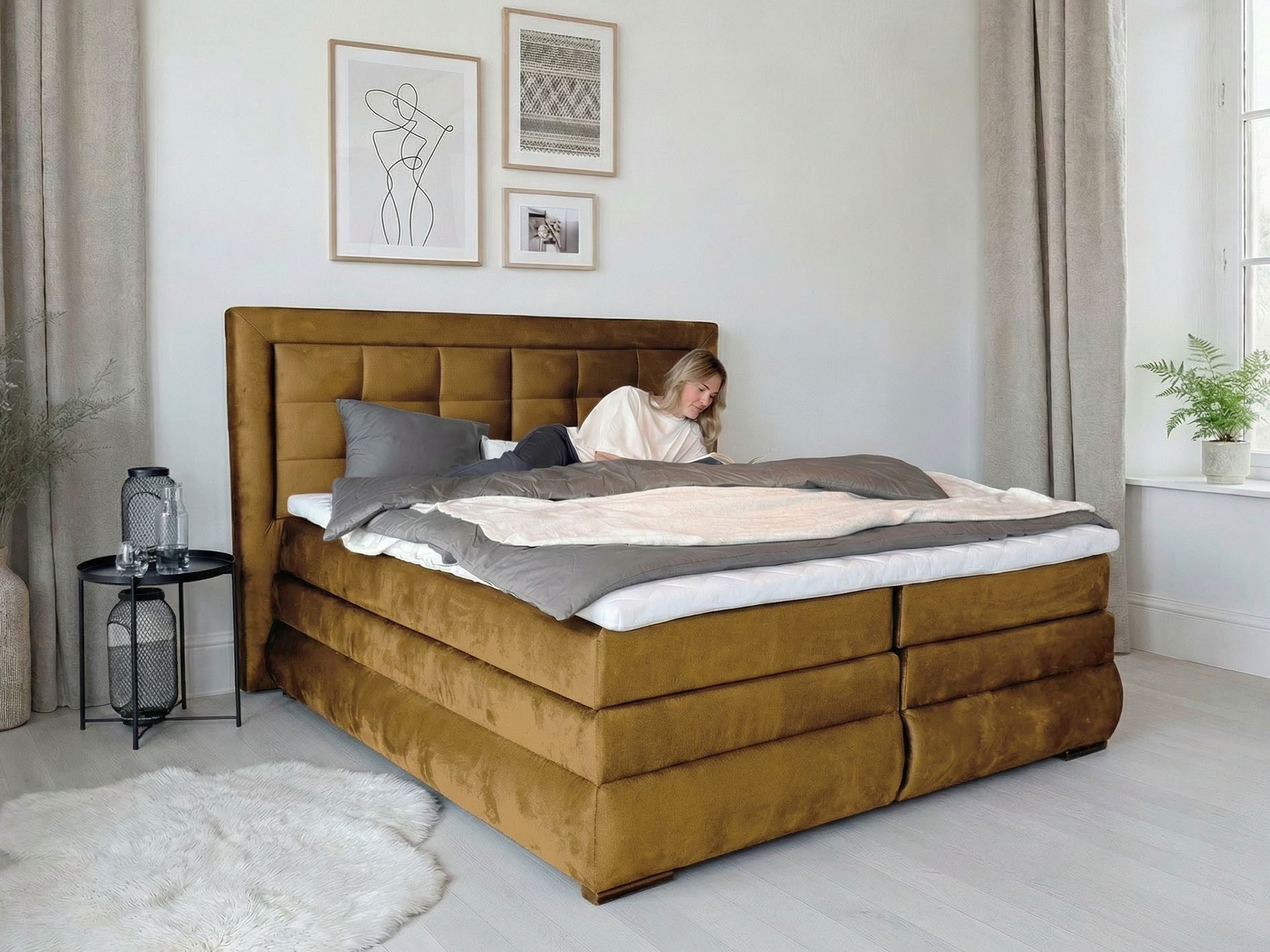 OTTO home Boxspringbett MIVVA mit Bettkasten, mit Taschenfederkernmatratze H3, H3/H4 mix, H4 (mit hochwertigem Luxus-Microfaser-Stoff, wahlweise mit LED-Leuchte – Bild 4 von 5