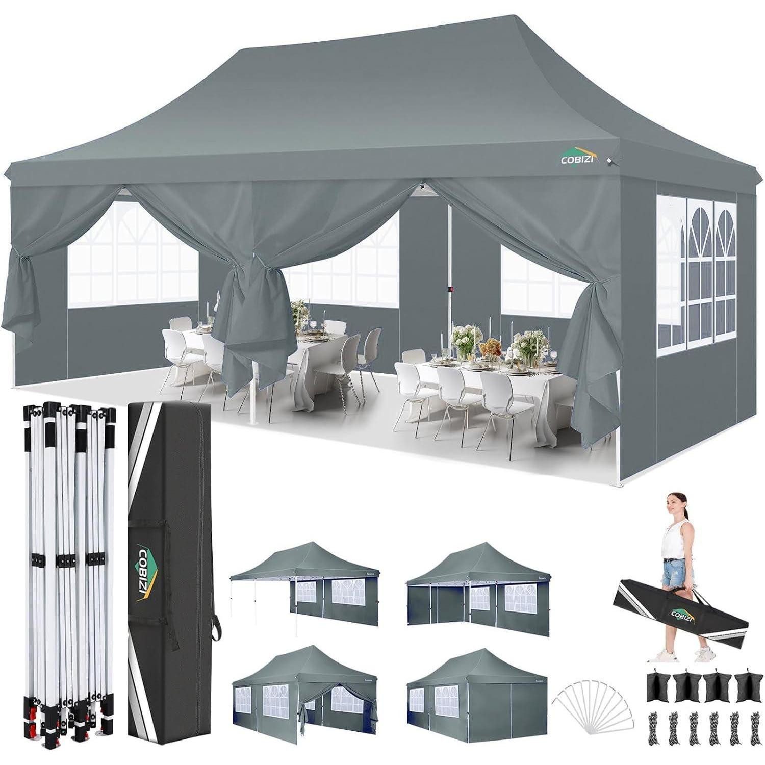 COBIZI Faltpavillon Faltpavillon 3x6m Wasserdicht Stabil Partyzelt Anti-UV 6 Seitenteile