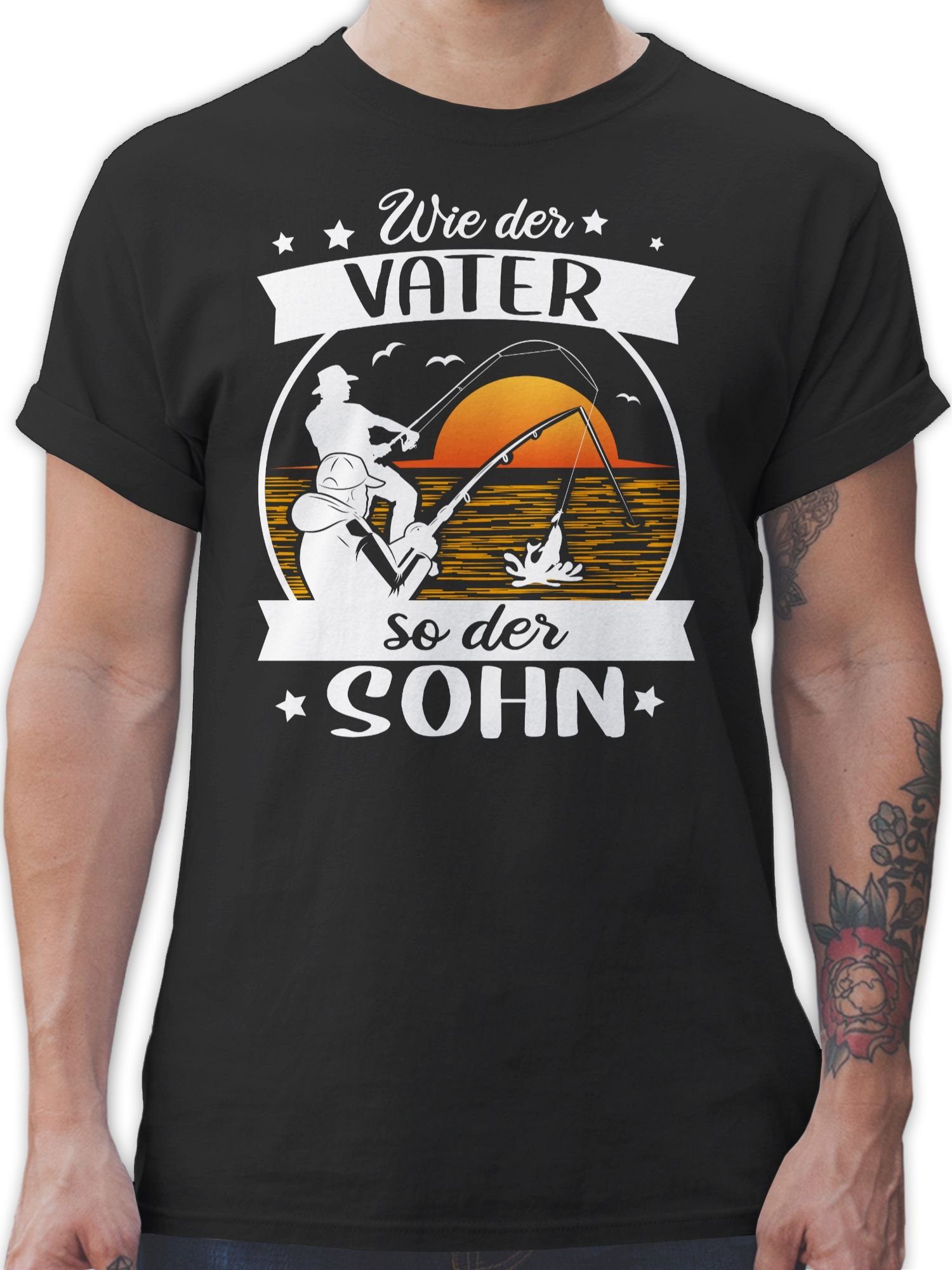 Shirtracer T-Shirt Wie der Vater so der Sohn - Angeln - weiß/orange Angler Geschenke 1 Schwarz