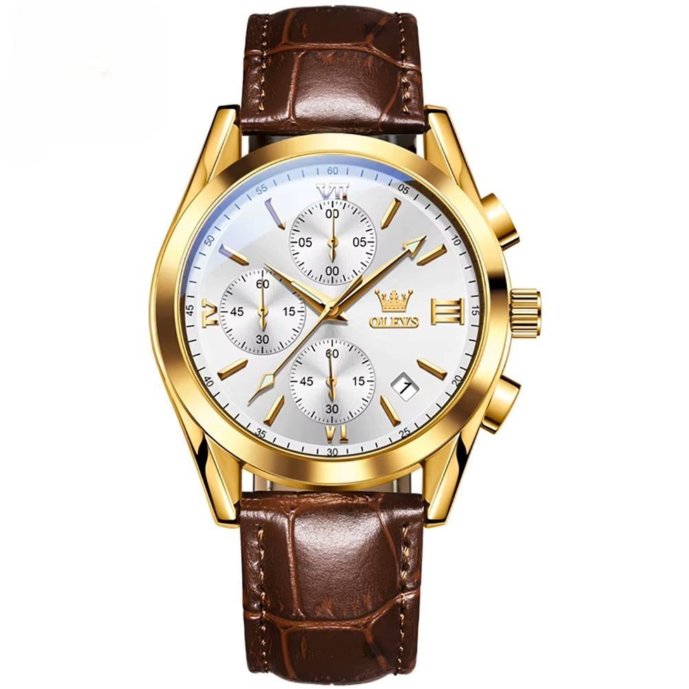 OLEVS Quarzuhr QLEVS Armbanduhr Multifunktions-Chronograph Lederarmband 4 Farben 2872