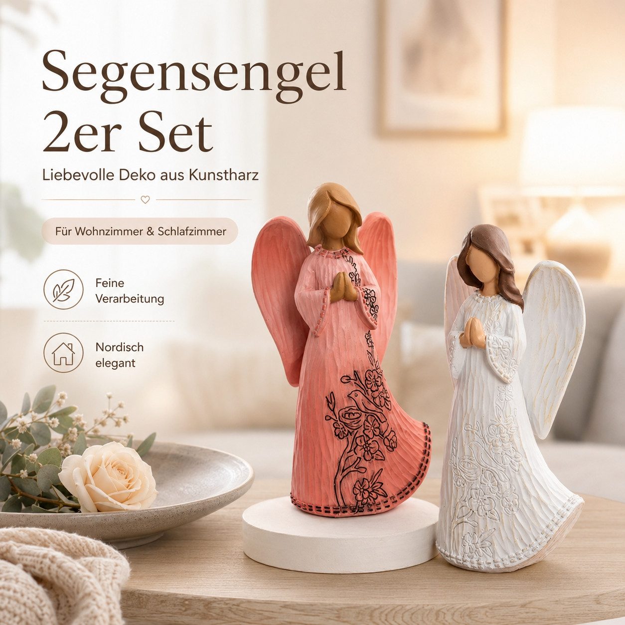 Jumpeak Engelfigur Dekofigur Engel Figur,Home Decor,Blessing Angel Figurine,Flügel (Adventsdekorationen, Stehender Engel mit verschränkten Händen, betende Engel), Harz,engel deko,Wohnaccessoires,Pink, Weiß,dekoration aesthetic