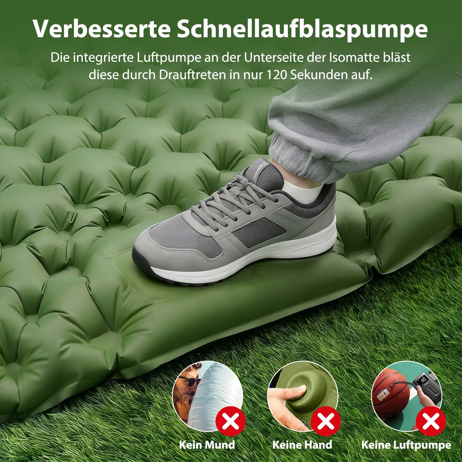 AKKEE Isomatte Campingmatte mit Kissen, Isomatte Outdoor, 2 Personen, Selbstaufblasend, Isomatte Ultraleicht, Isomatte Camping Outdoor – Bild 5 von 5