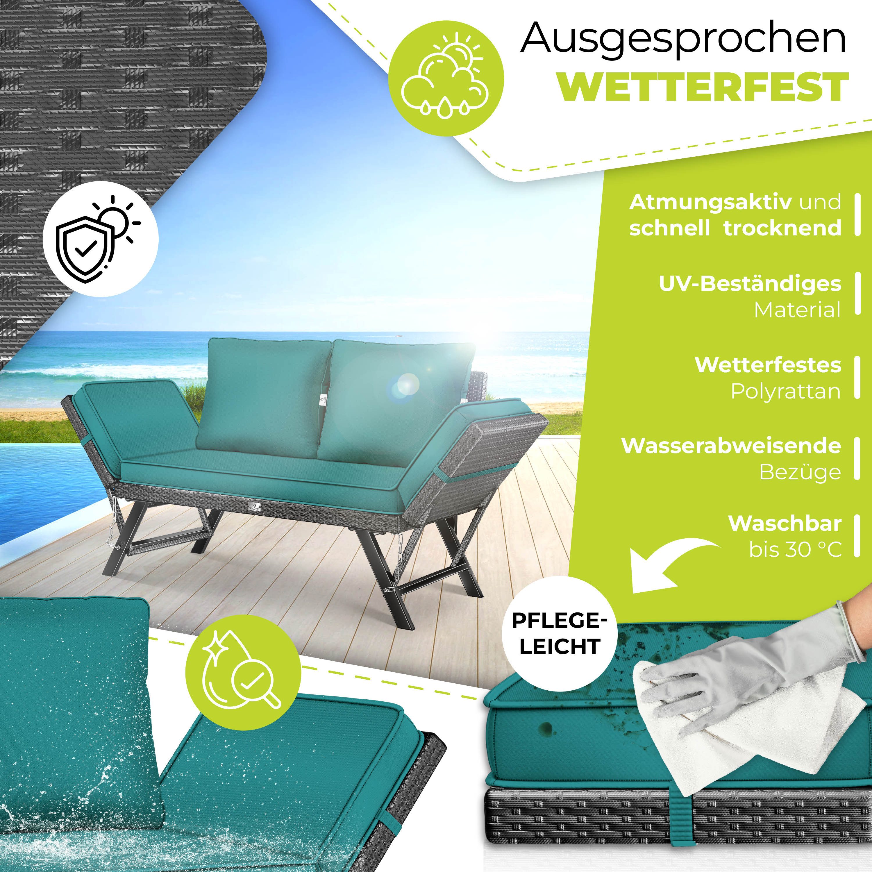 KESSER Gartenbank Polyrattan Gartensofa 4-in-1 mit Liegefunktion & Verstell-Funktion (Gartencouch mit Sitzkissen & Rückenkissen Extra Dicke & Weiche Polster), B – Bild 4 von 5
