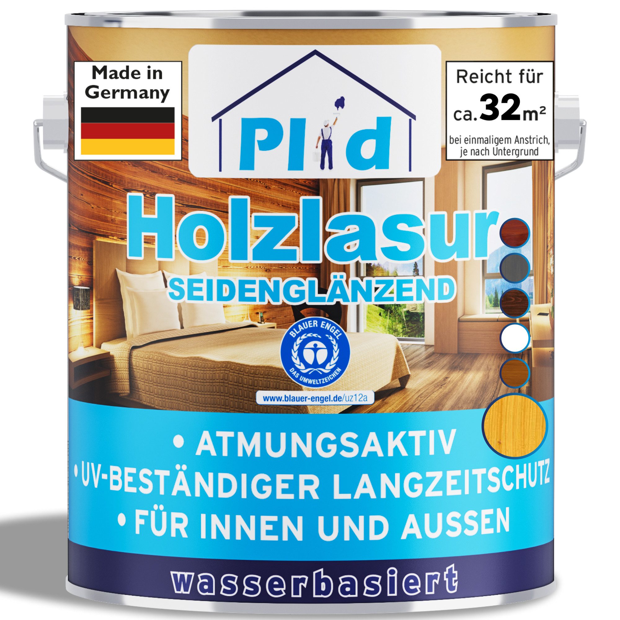 plid Holzschutzlasur Holzlasur Holzschutz Innen/Außen mit UV beständigem Langzeitschutz, Schnelltrocknend