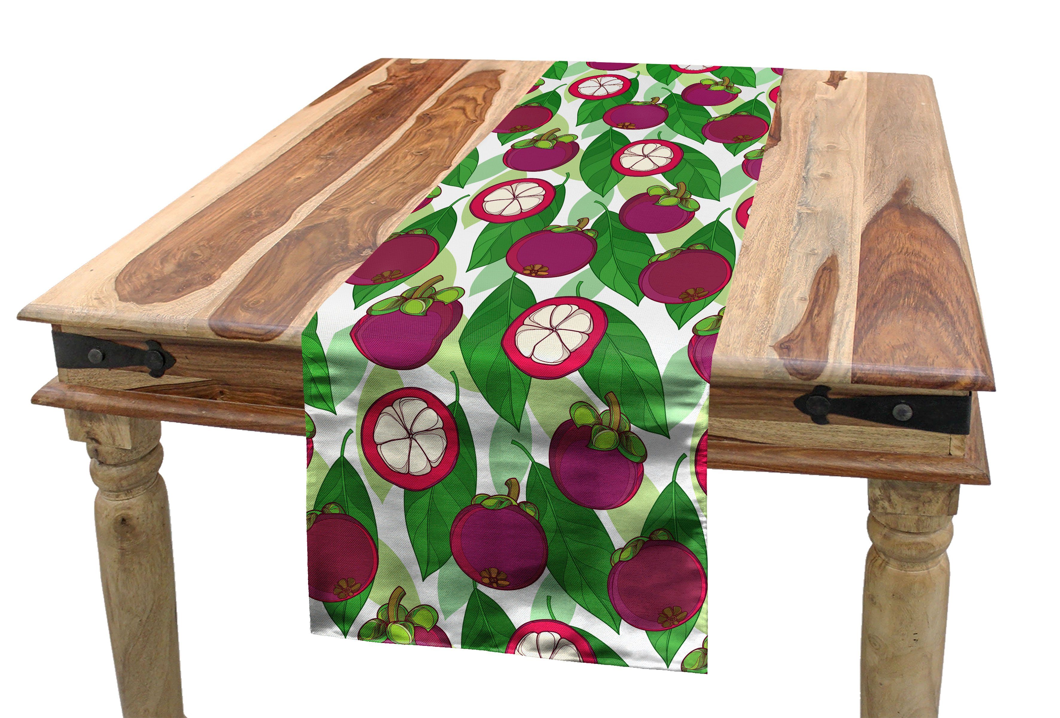 Abakuhaus Tischläufer Esszimmer Küche Rechteckiger Dekorativer Tischläufer, Grün und Lila Mangostan-Frucht-Blätter