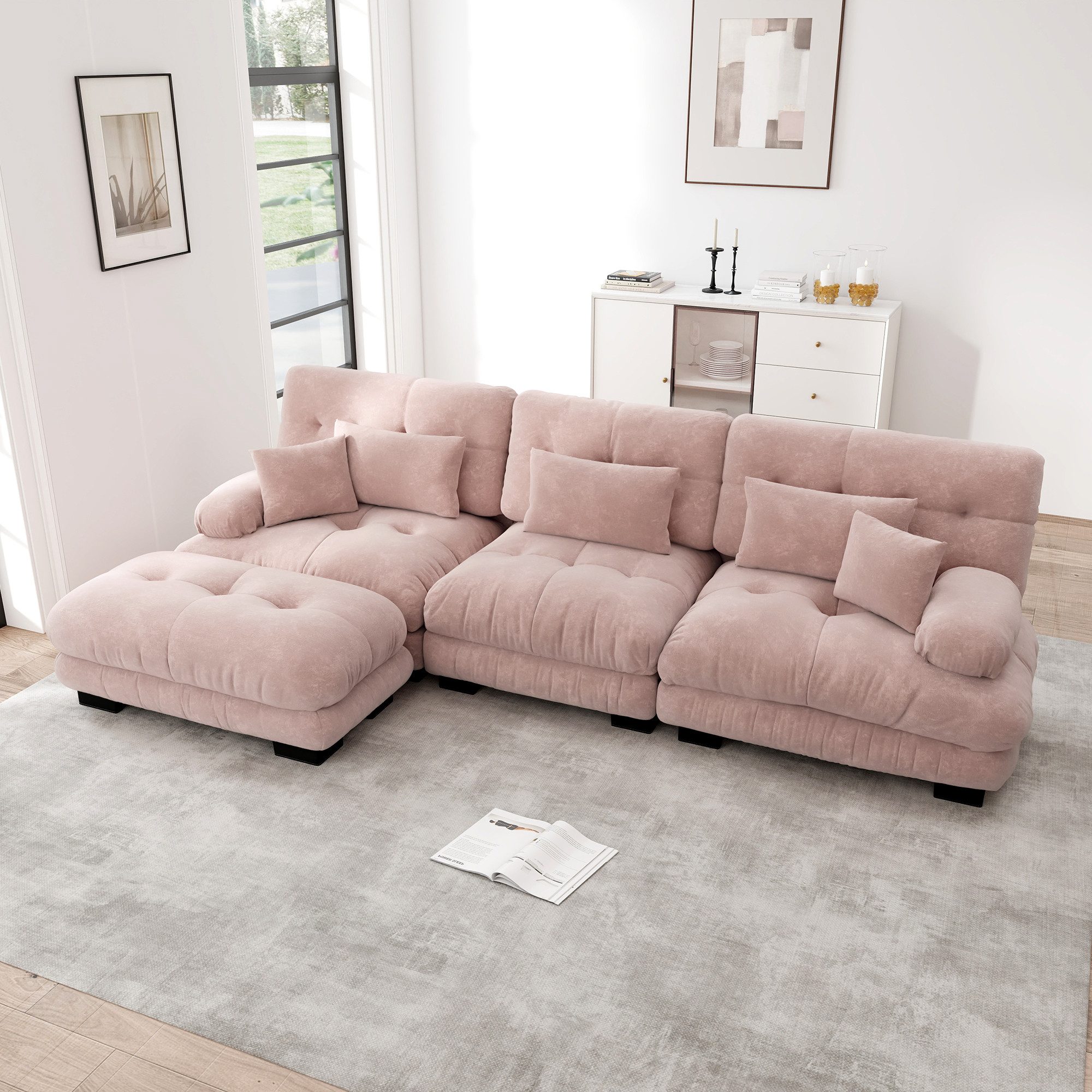 Leawin Sofa Luxuriöses modulares Ecksofa im Cloud-Design mit Ottoman, Tiefes Chenille Schlafsofa mit flexiblem Aufbau & Wohlfühlkomfort