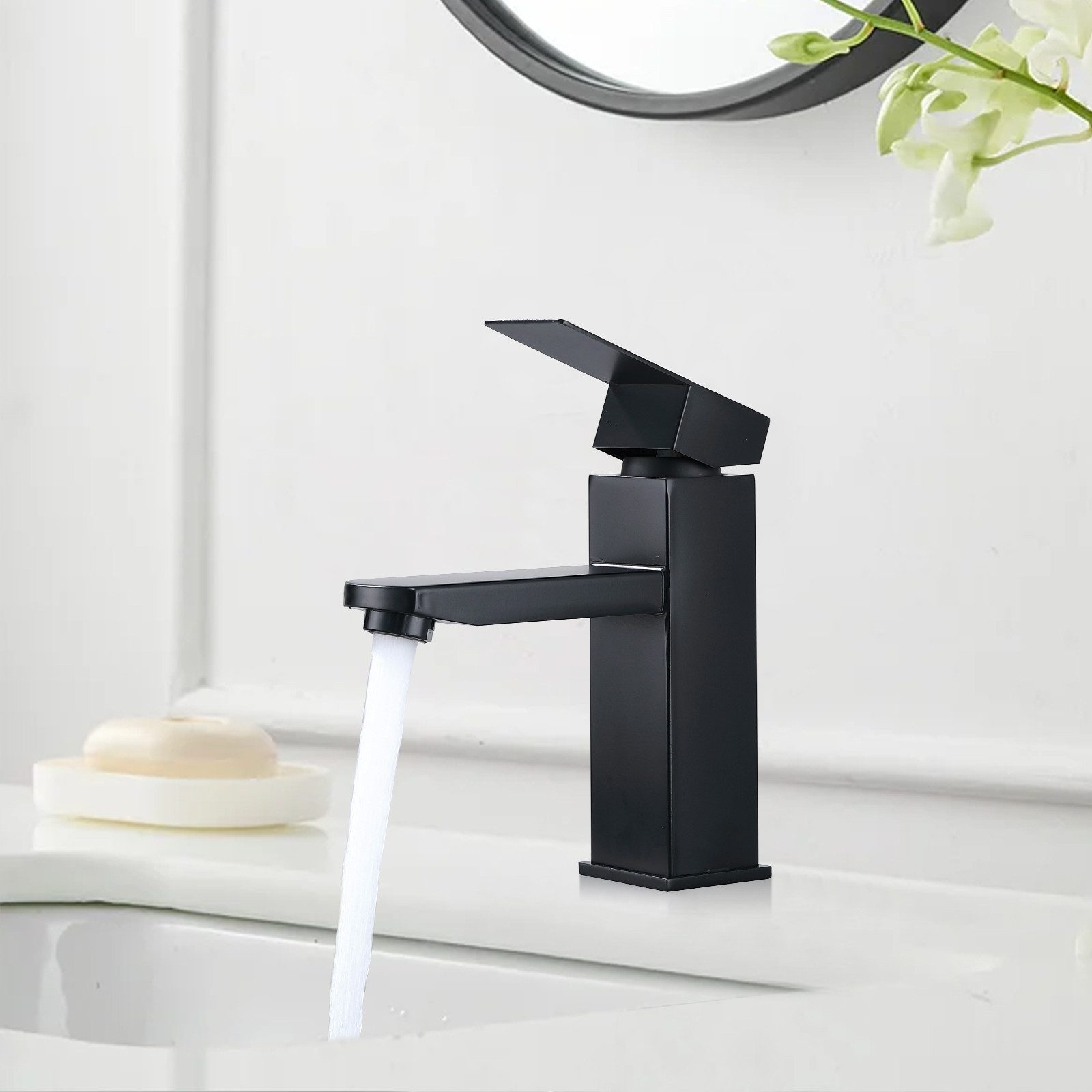DESFAU Waschtischarmatur waschbecken Wasserhahn Bad Badarmatur Armatur Mischbatterie waschtischarmatur bad,waschtischarmatur für aufsatzbecken,Schwarz