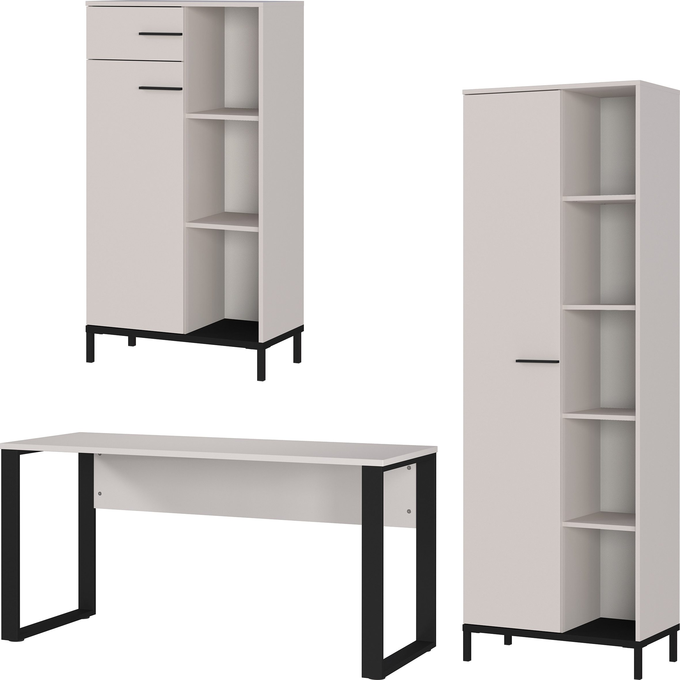 GERMANIA Büromöbel-Set GW-Rovigo, (3-tlg), Schreibtisch mit Knieblende, Made in Germany