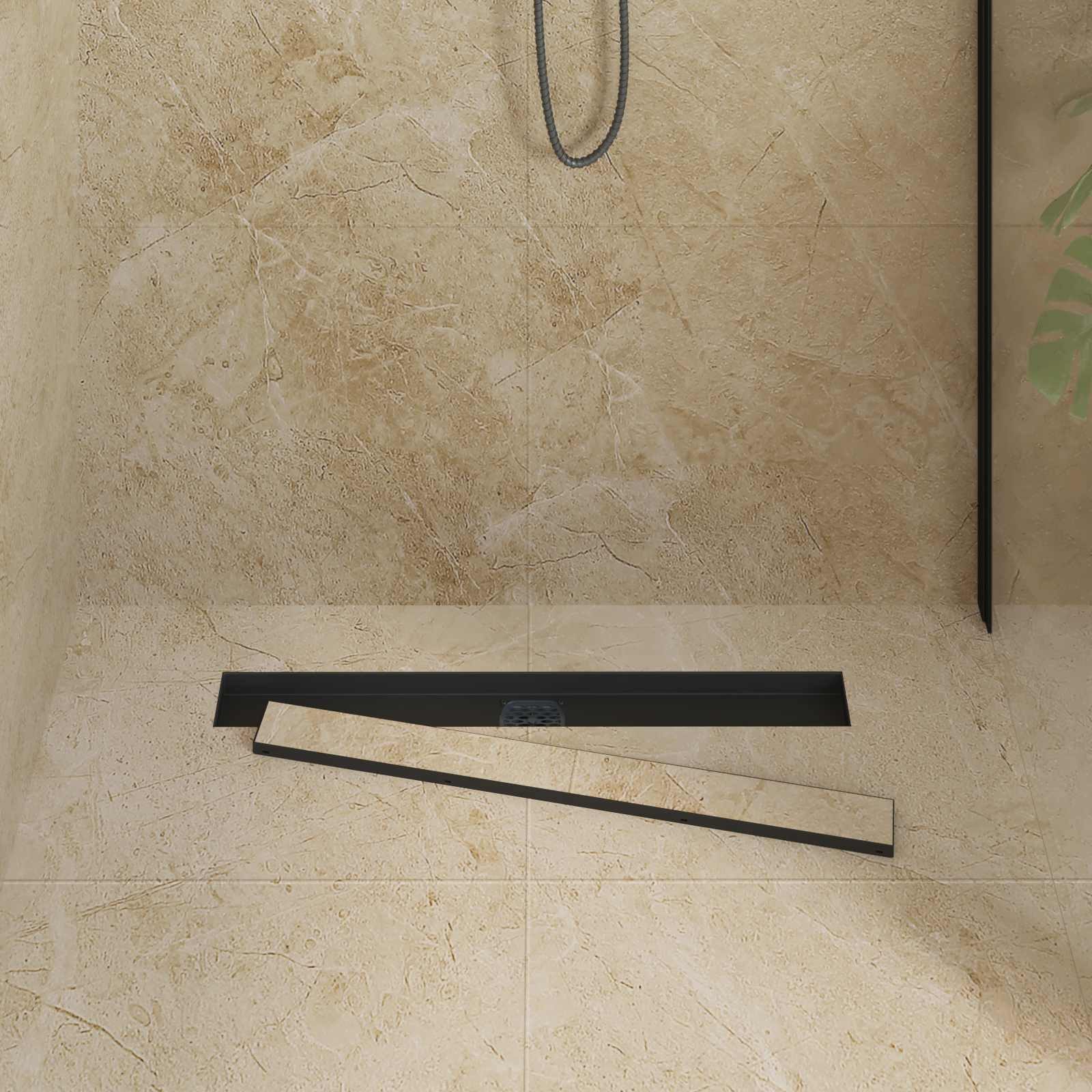 vidaXL Duschrinne Duschablauf 2-in-1 mit 360° Siphon Schwarz 70 cm Edelstahl 304, 1-St.