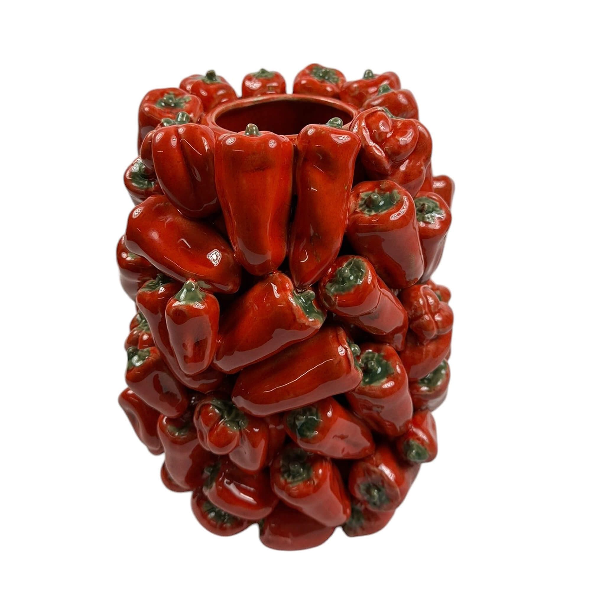 degawo Kugelvase Stylische rote Blumen Vase Steingut mit naturgetreuen PEPERONI Deko (1x Vase)