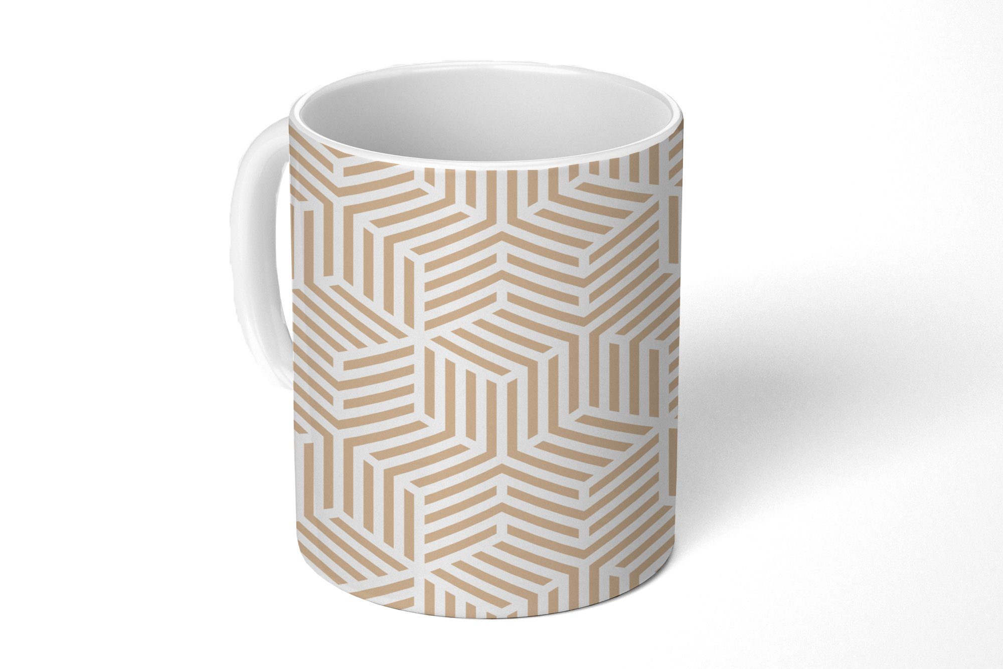 Teetasse, MuchoWow - Keramik, Geometrie Abstrakt, Beige Tasse Becher, Geschenk - Teetasse, Kaffeetassen, Muster -