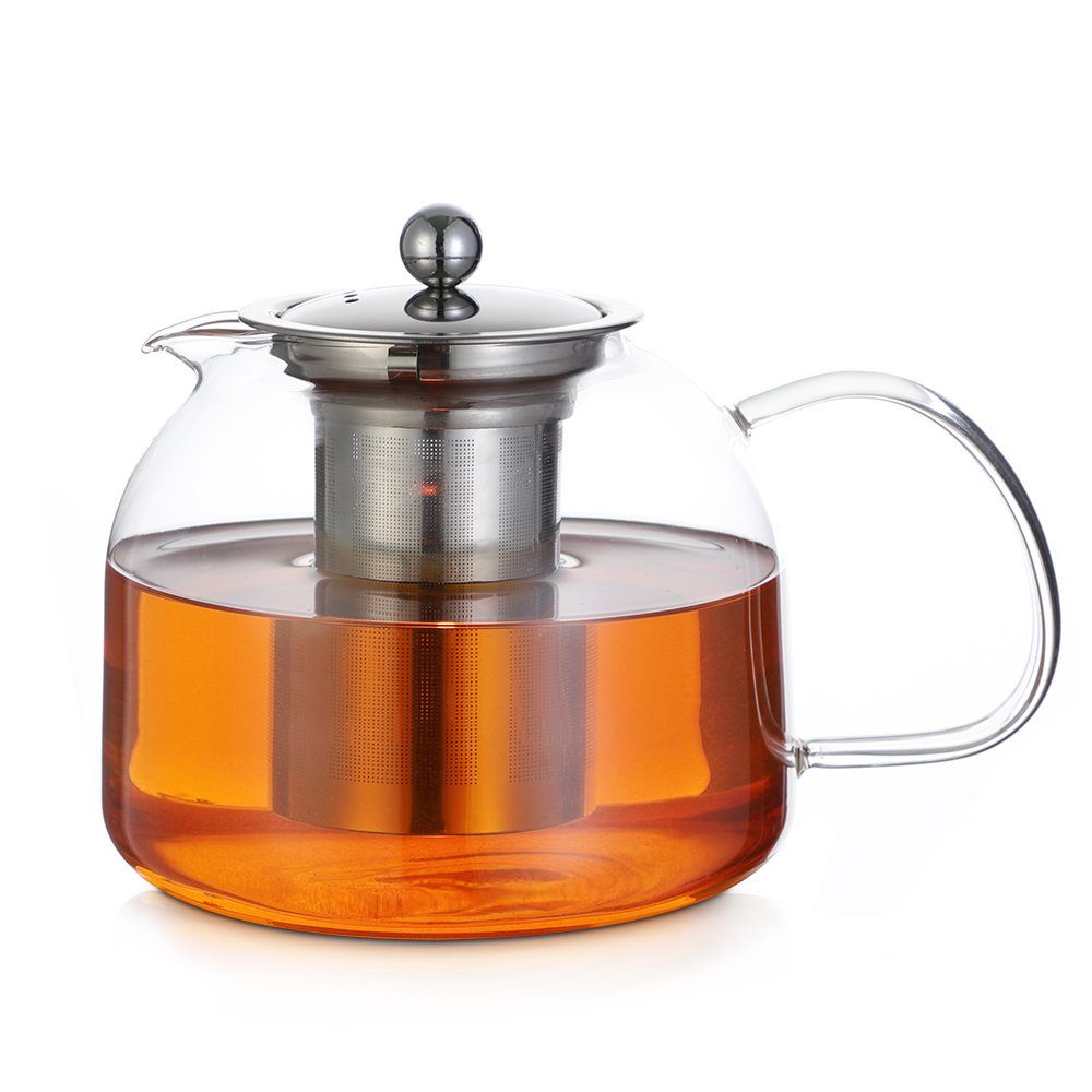 monzana Teekanne, Glas mit Siebeinsatz 1,5 L Glaskanne Teebereiter Sieb Edelstahl