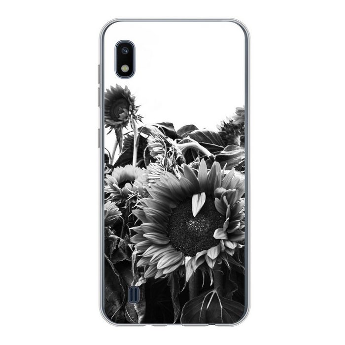 MuchoWow Handyhülle Sonnenblumen in Holland schwarz und weiß Handyhülle Samsung Galaxy A10 Smartphone-Bumper Print Handy