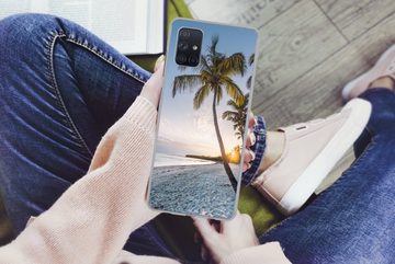 MuchoWow Handyhülle Strand - Sonnenuntergang - Palme, Handyhülle Samsung Galaxy A51, Smartphone-Bumper, Print, Handy