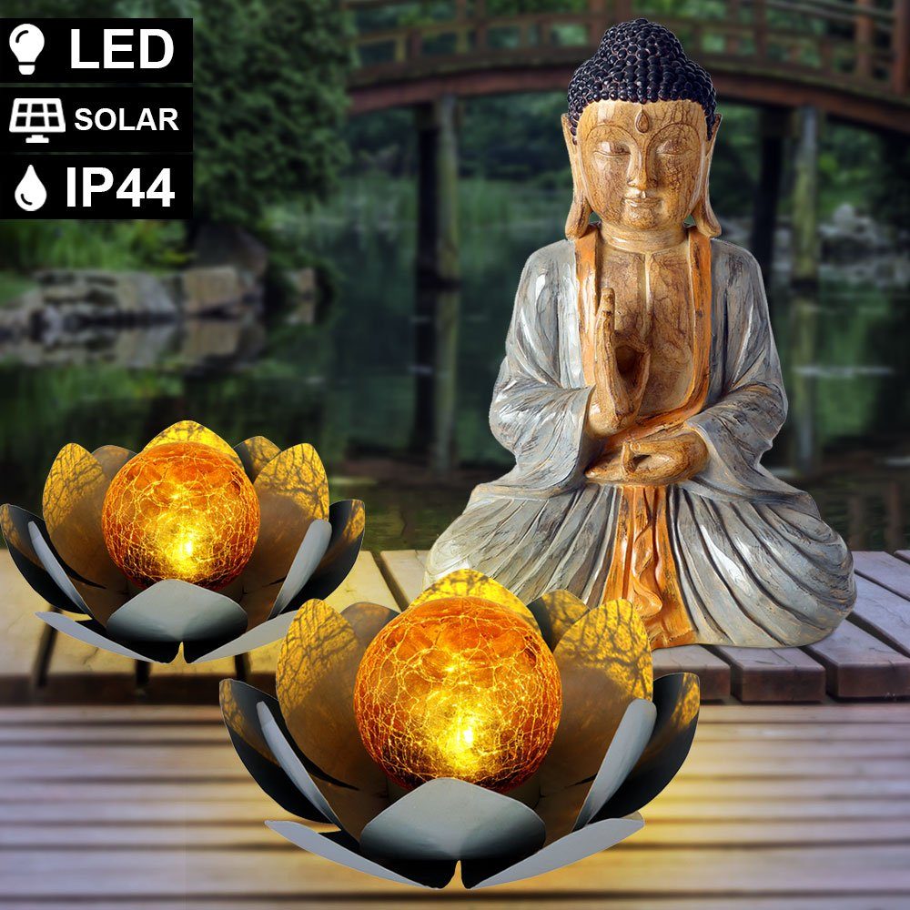 etc-shop LED Dekolicht, 3er Set Dekoration 2x LED Solar Lampe Lotos Blume  Crackle Glas Garten Außen 1x Buddha Figur Feng Shui online kaufen | OTTO