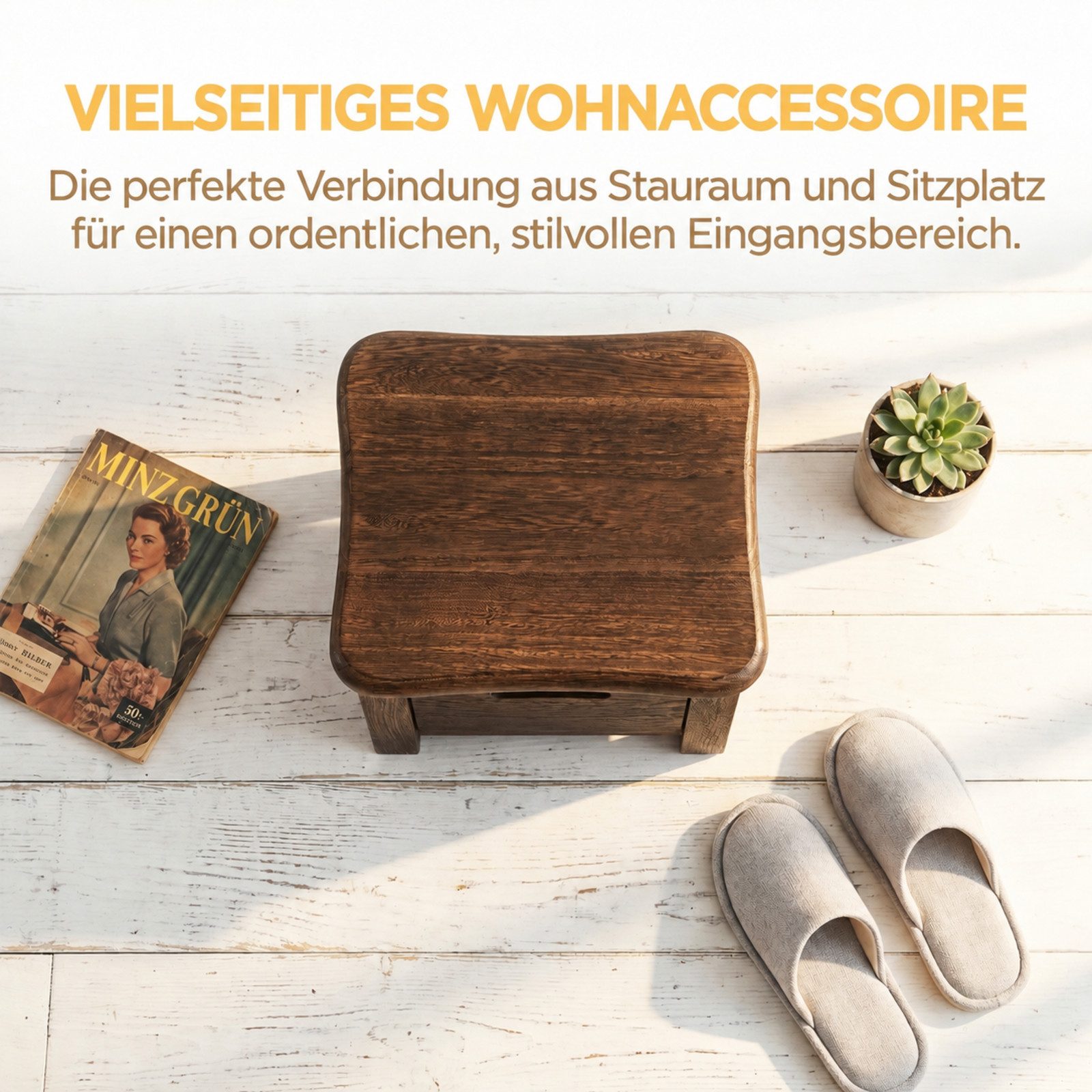 BlingBin Schuhbank Aus Massivholz mit Schublade, Eingangshocker Aufbewahrungsbank (1 Stück, 1-St., 30x30x25 cm), Ideal für Flur Und Wohnzimmer, Braun, 30cmx30cm – Bild 5 von 5