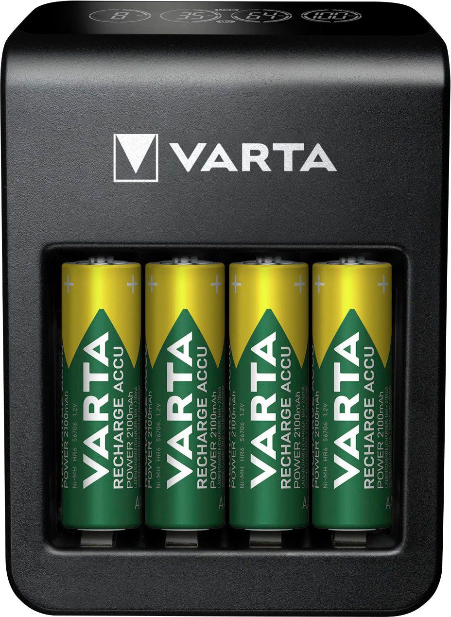 VARTA VARTA LCD Plug Charger+ 4x AA Accus Batterie-Ladegerät (2100 mA, Set, 5-tlg)