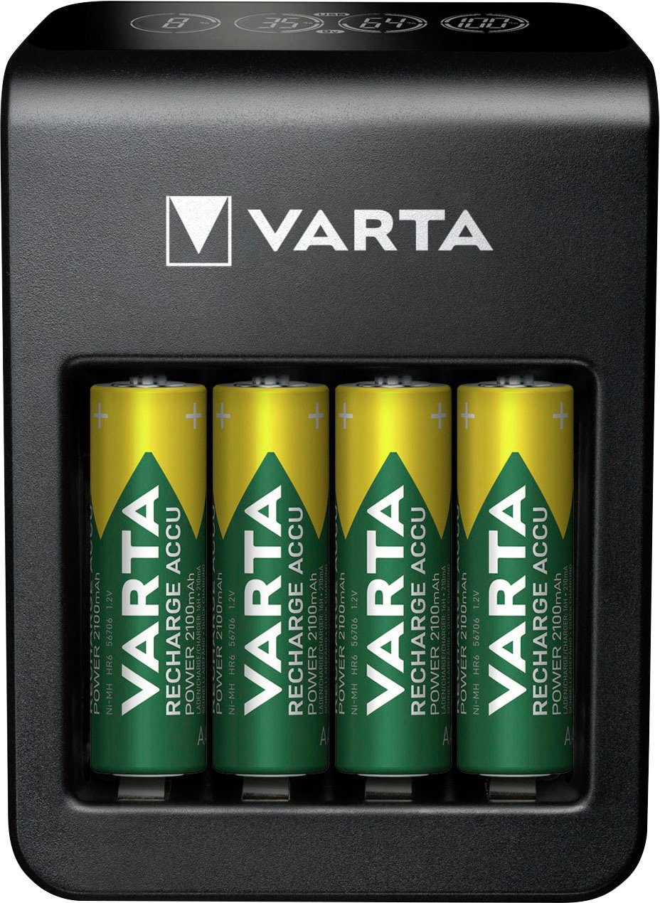 VARTA VARTA LCD Plug Charger+ 4x AA Accus Batterie-Ladegerät (2400 mA, Set,  5-tlg), Lädt AA, AAA und 9V NiMH Akkus und ein USB-Gerät gleichzeitig!