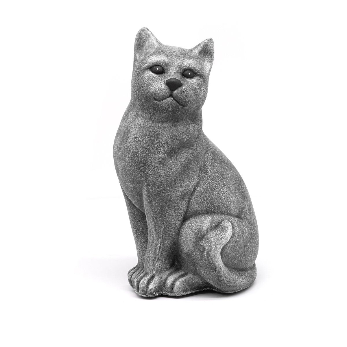 Tiefes Kunsthandwerk Tierfigur Dekofigur Katze sitzend - Steinfigur für Haus und Garten, frostsicher, winterfest, Made in Germany grau