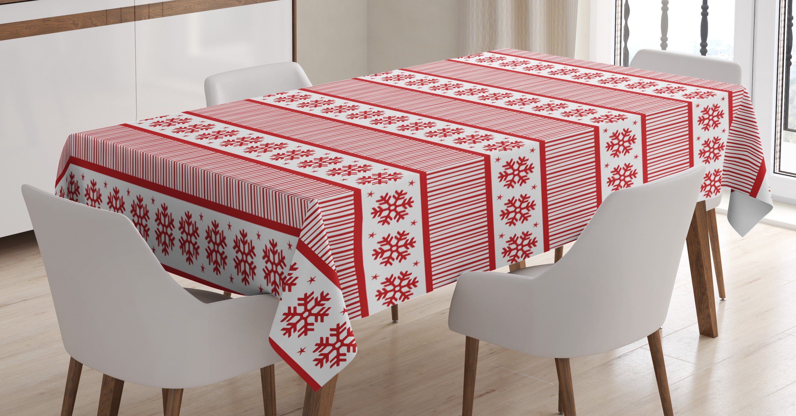 Abakuhaus Tischdecke Farbfest Waschbar Für den Außen Bereich geeignet Klare Farben, Urlaub Winter-Schneeflocke Stripes