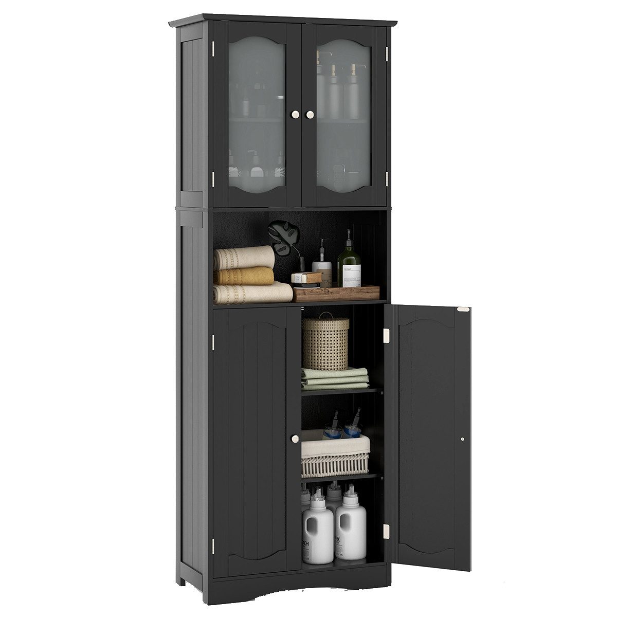 COSTWAY Hochschrank Küche, Badezimmerschrank, mit 4 günstig online kaufen
