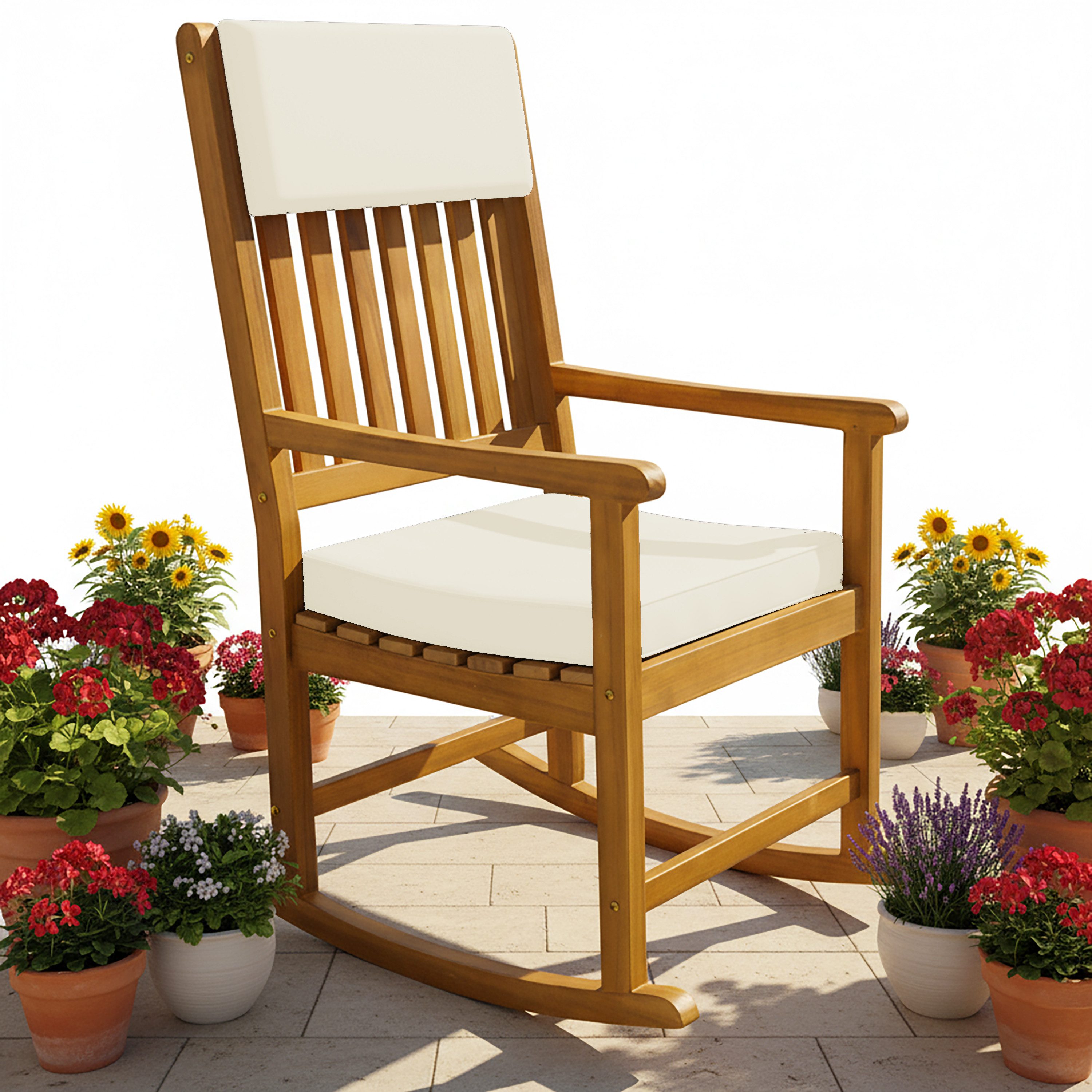 Casaria Schaukelstuhl, Gartenstuhl Holz Creme 160kg Belastbar Garten Balkon günstig online kaufen