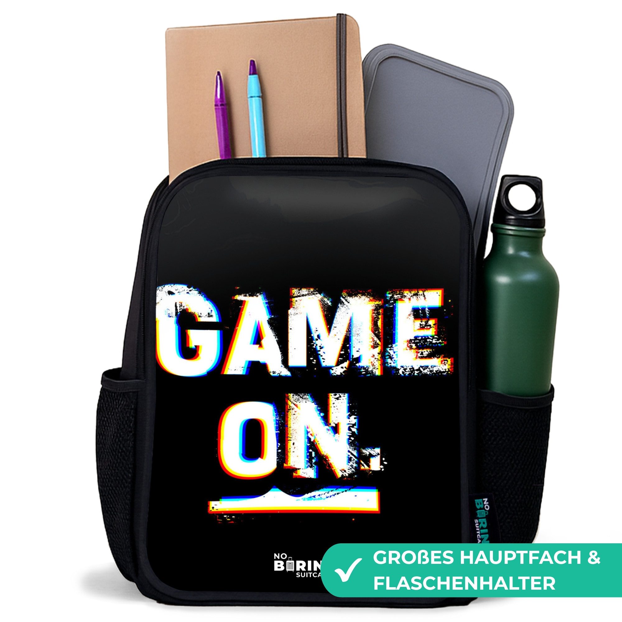 NoBoringSuitcases.com© Rucksack Das Spiel läuft in Schwarz und Weiß, Kinderrucksack Schwarz, Schulrucksack, Freizeitrucksack Jungen Mädchen