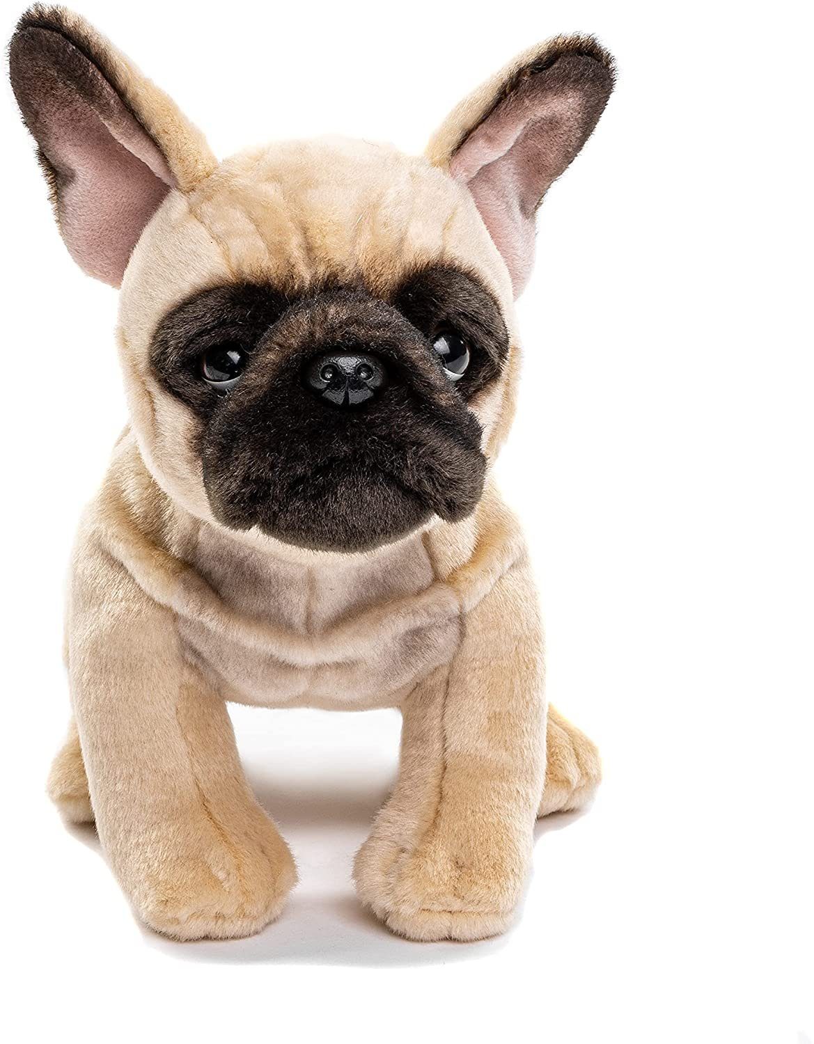 Plüsch-Hund, 27cm, beige, % recyceltes Französische Bulldogge Kuscheltier Füllmaterial Uni-Toys Leine, 100 zu Plüschtier, m/o