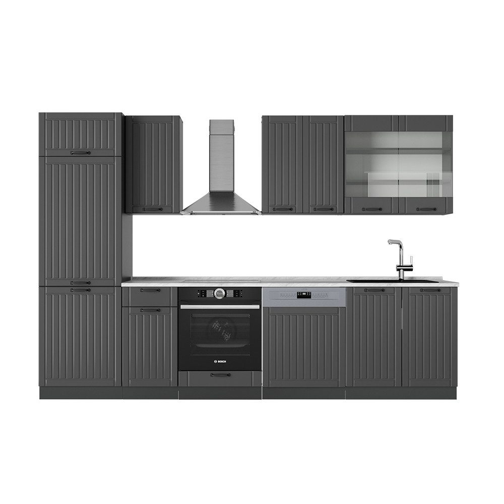 Vicco Küchenzeile Fame-Line, Dunkelgrau/Anthrazit, 300 cm, günstig online kaufen