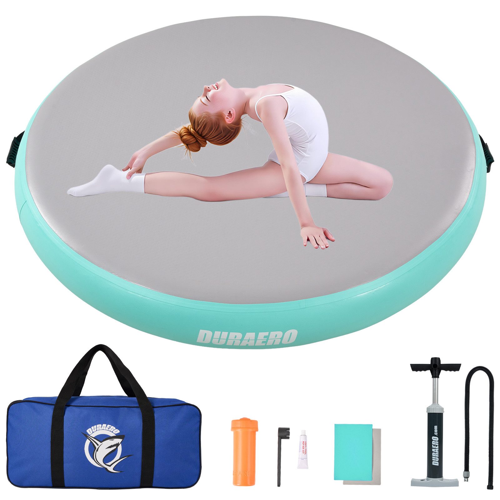 DURAERO Yogamatte Tumbling Matten Air Matte Track aufblasbar,Grün, Rund